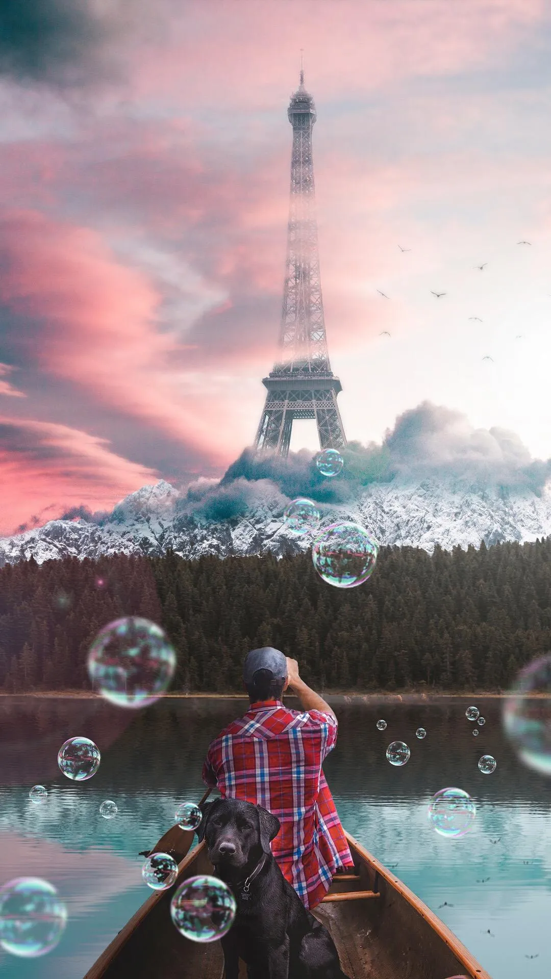 Man Facing Eiffel Tower During Rainy Evening Wallpaper