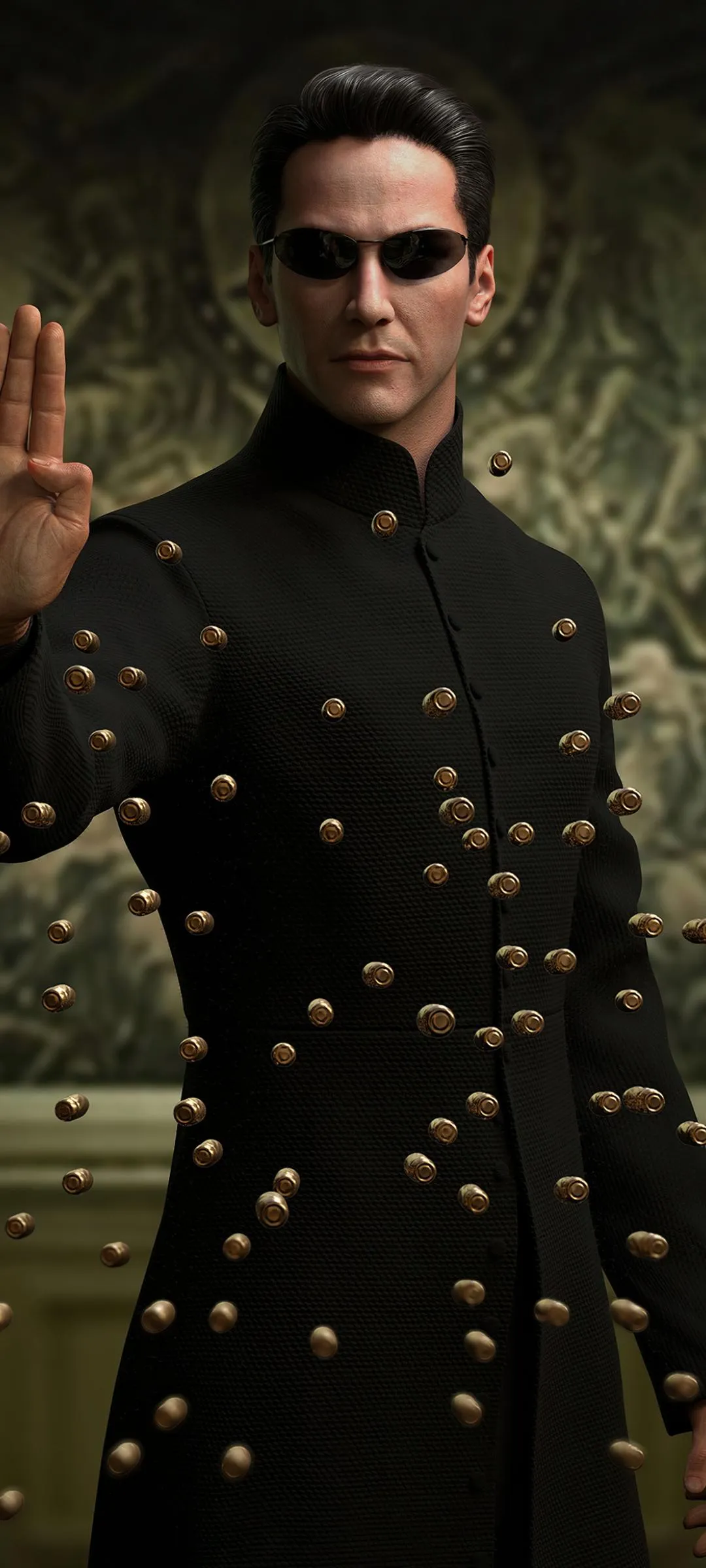 Man in Black Coat Deflects Flying Bullets with His Hand