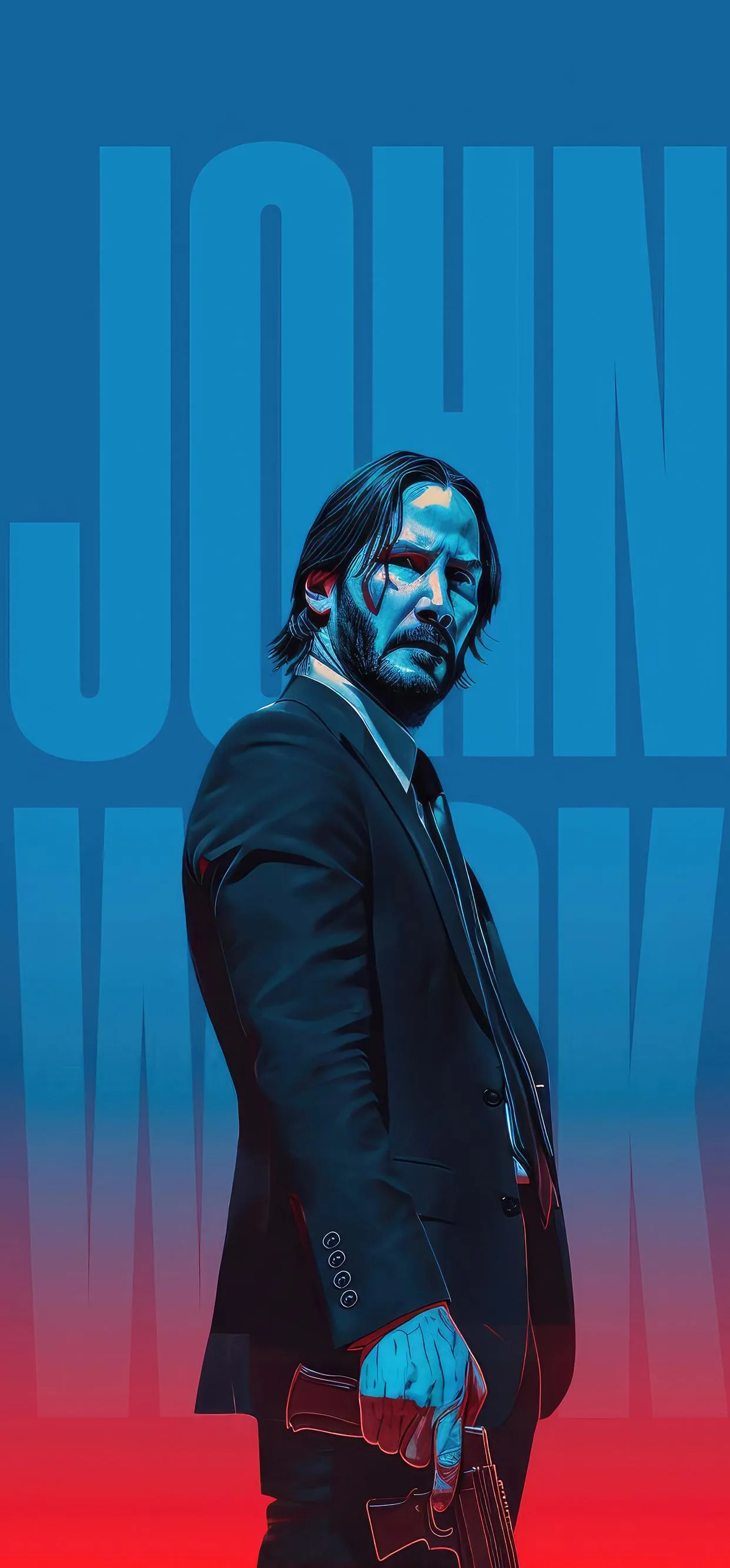 Man in Blue Suit Standing Against Vibrant Red Backdrop