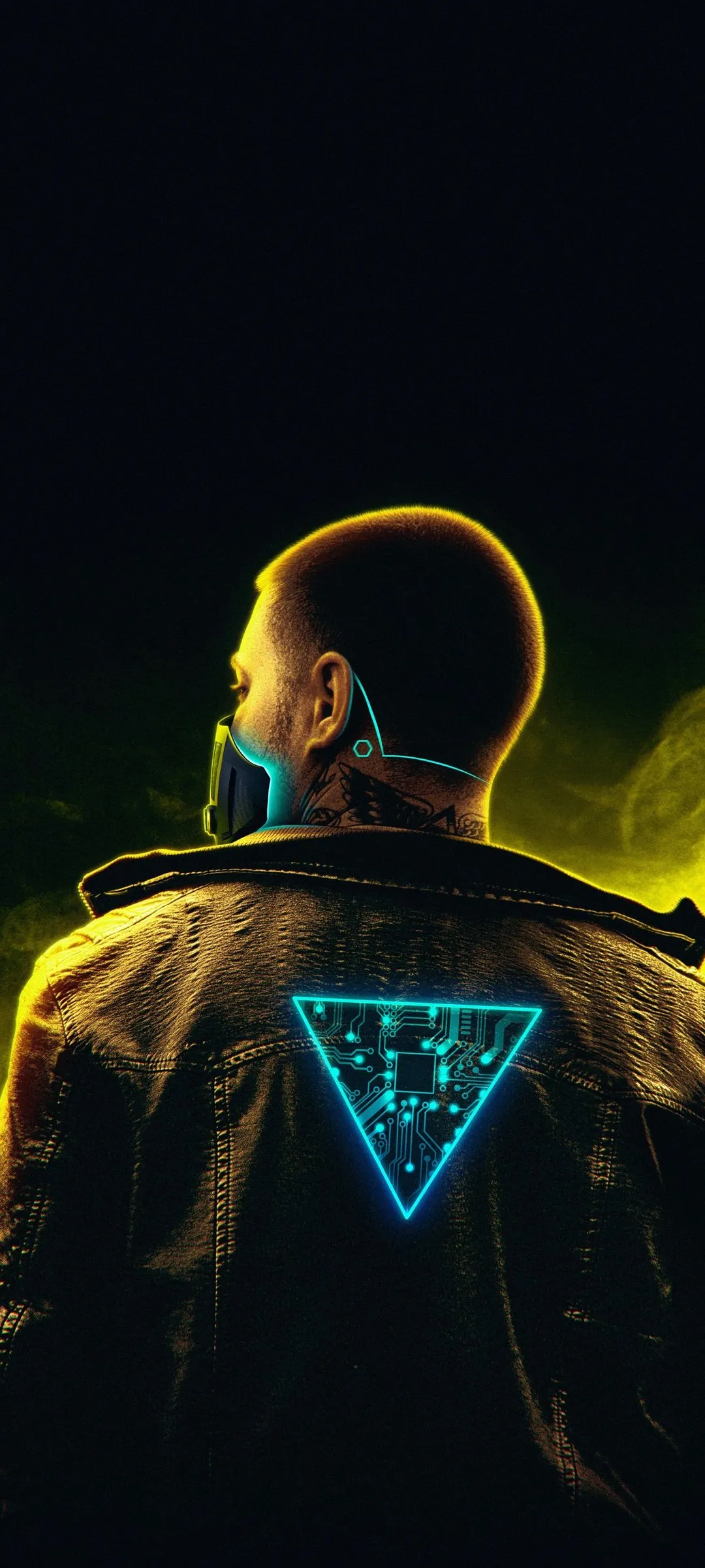 Man in Futuristic Jacket Illuminated with Neon Yellow Light