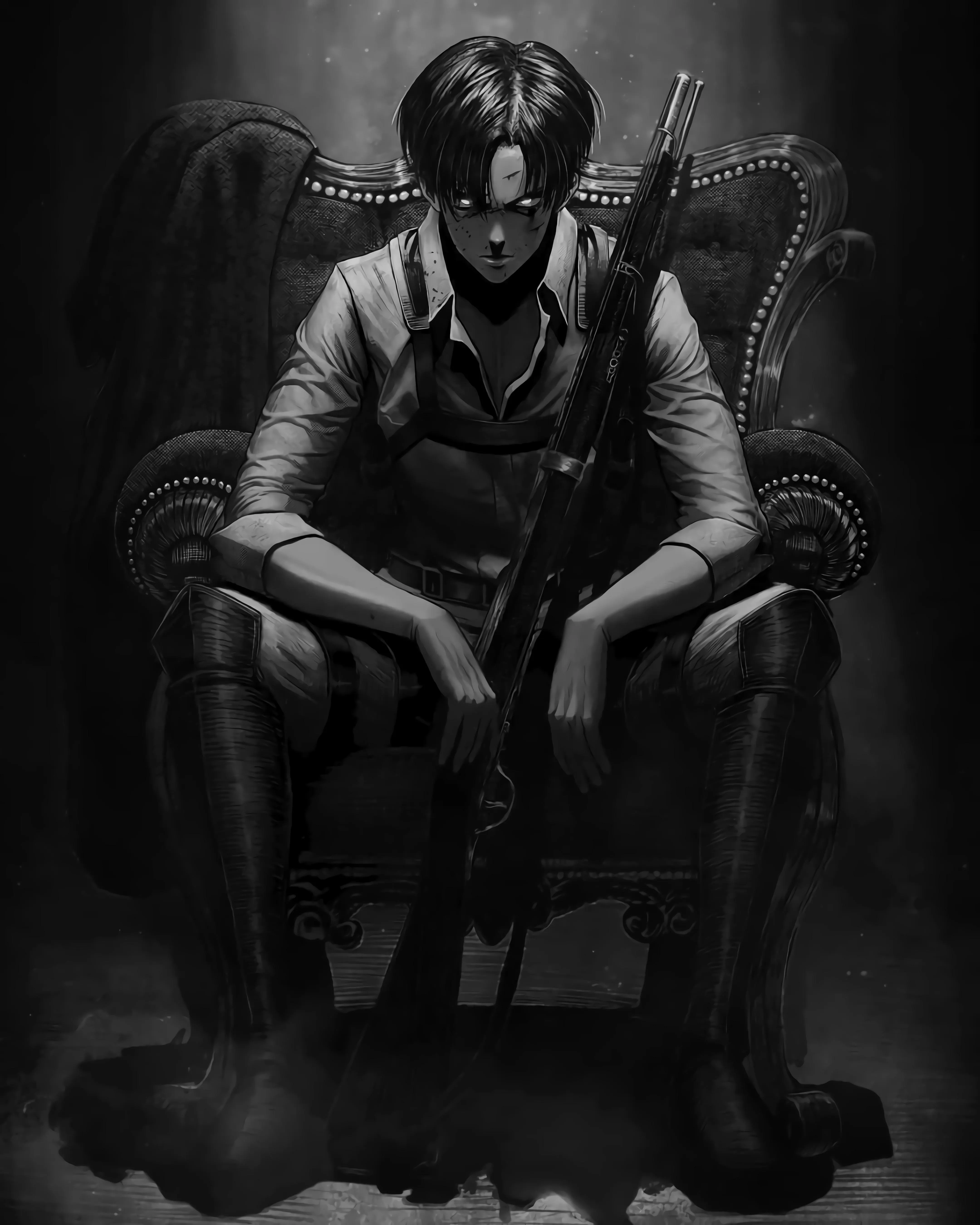 Man Sitting in Dim Room with Dramatic Noir Lighting