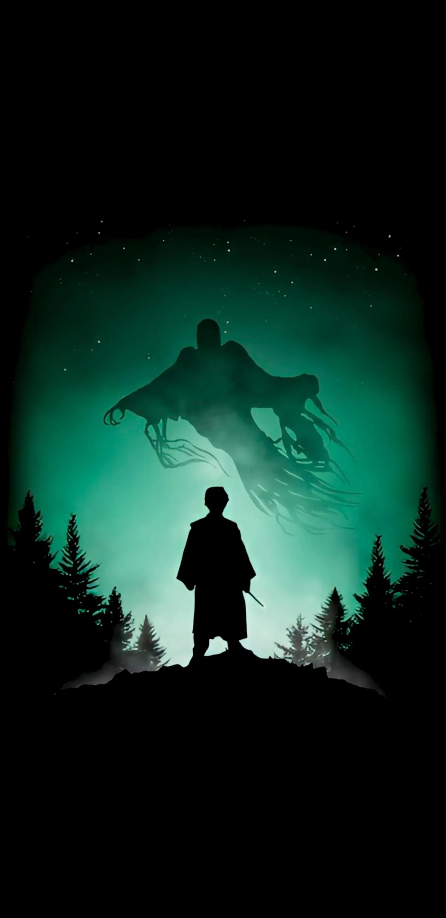 Man Standing Under Green Sky Watching Ghost Scene Wallpaper