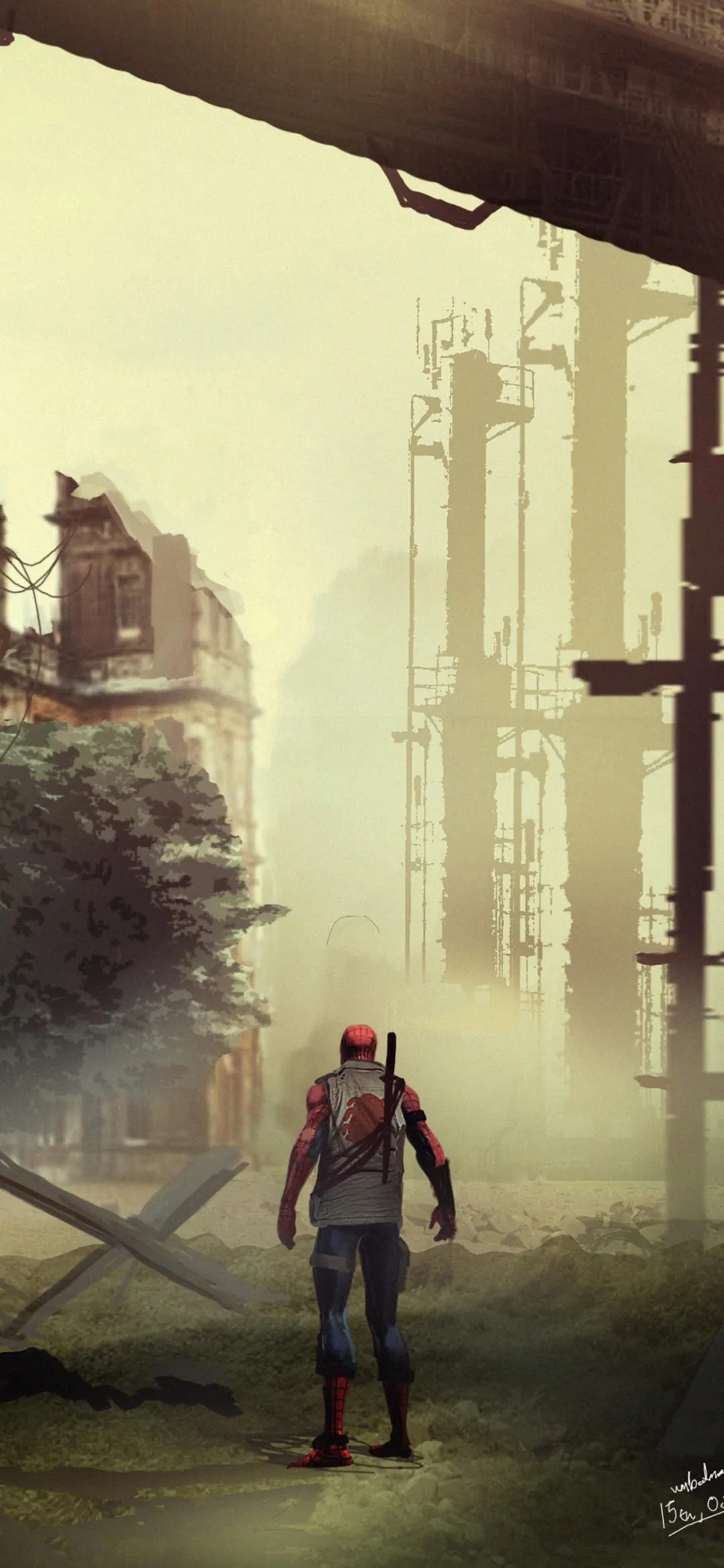 Man Walking Down Abandoned City Street Alone Wallpaper