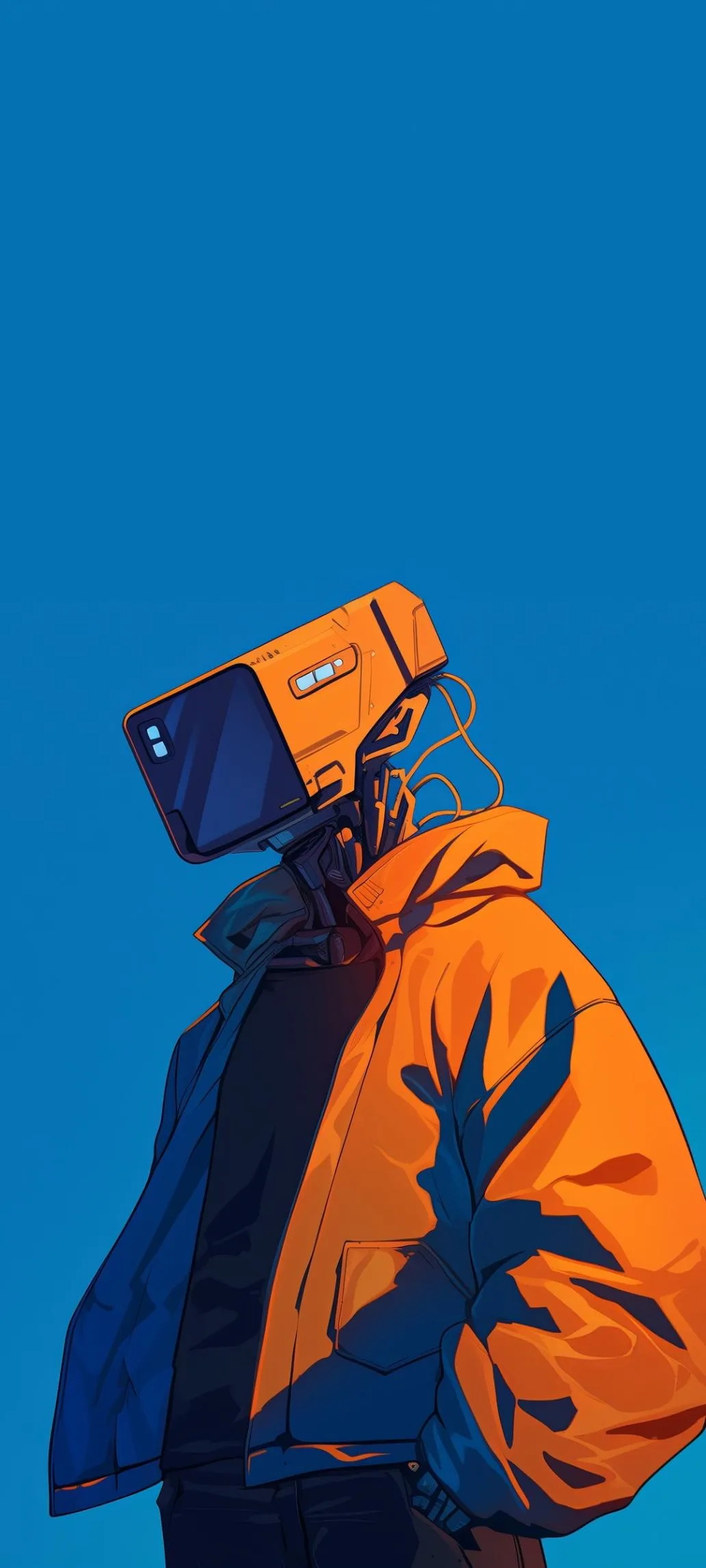 Man Wearing Orange Jacket in Cold Mountain Adventure