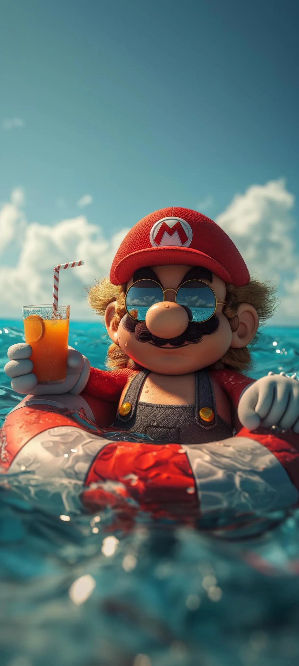 Mario Enjoying a Relaxing Summer Float in Ocean Waters