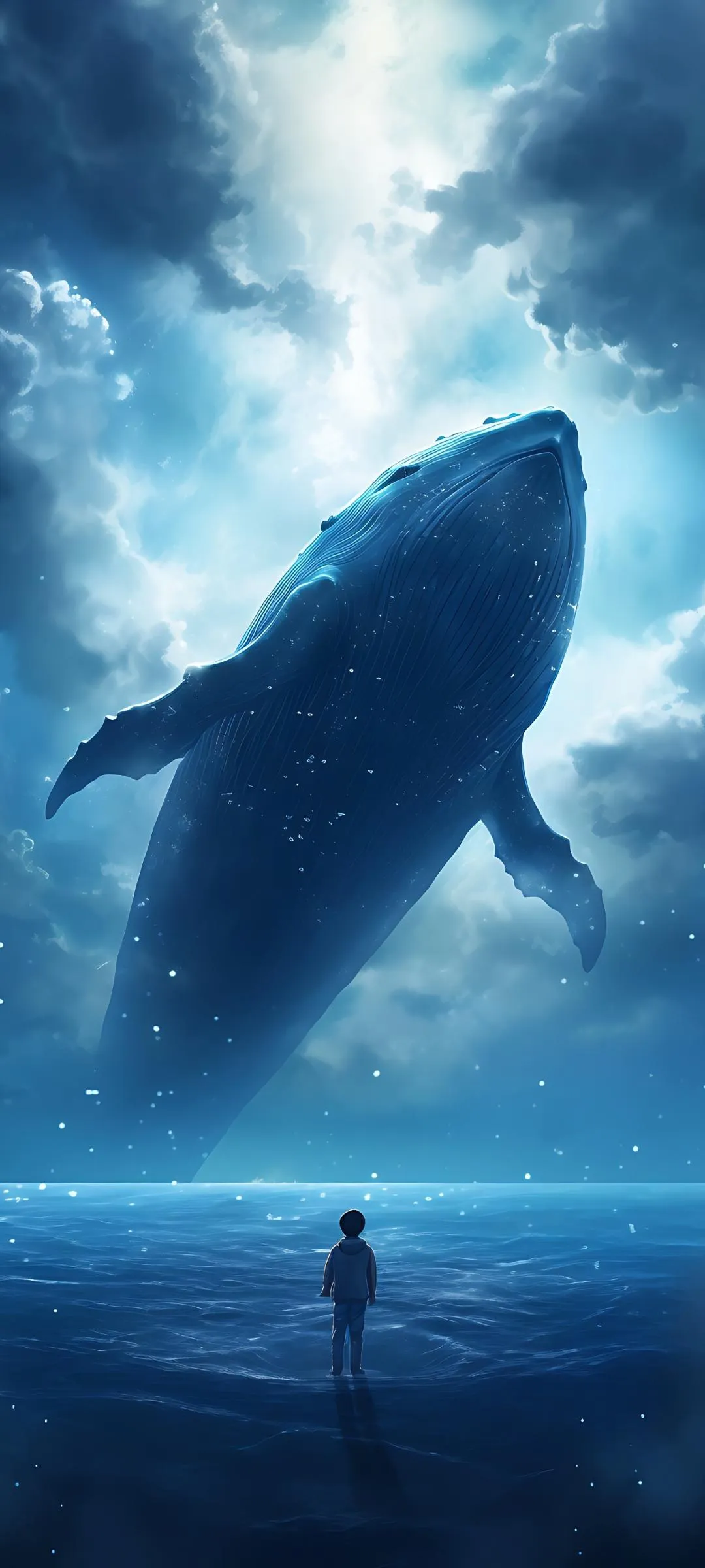 Massive Blue Whale Swimming in Deep Ocean Depth Wallpaper