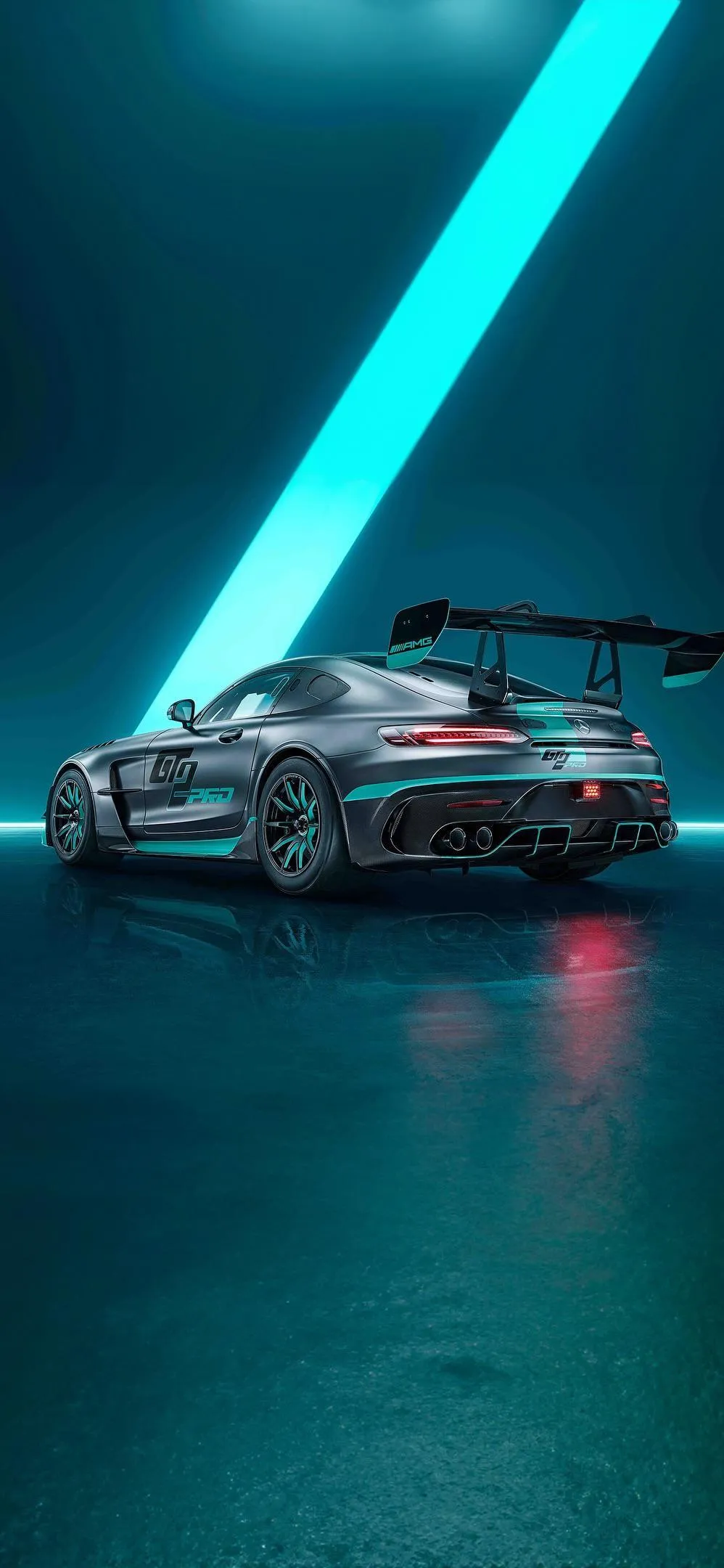 Mercedes AMG GT3 Pro Racing Car in Neon Light Studio
