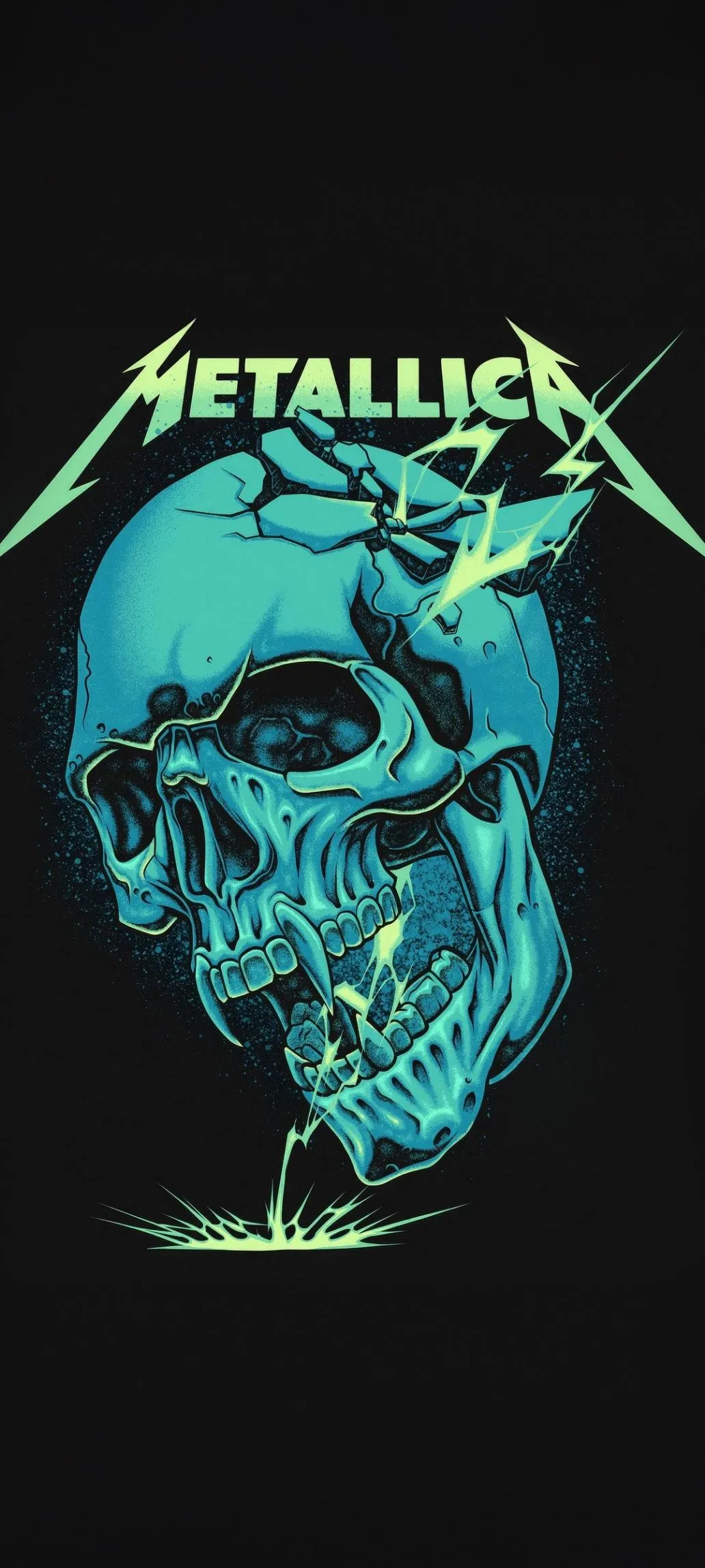 Metallica Skull Artwork in Neon and Black Design Wallpaper