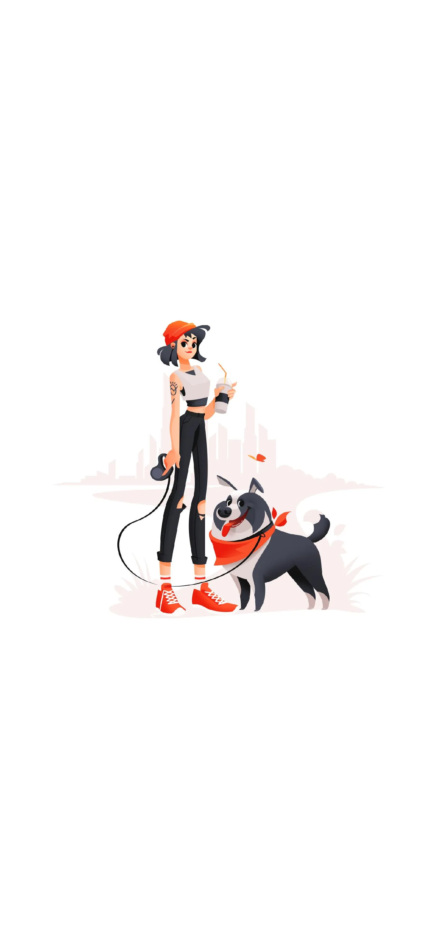 Minimal Art Character Sitting Beside Dog Wallpaper