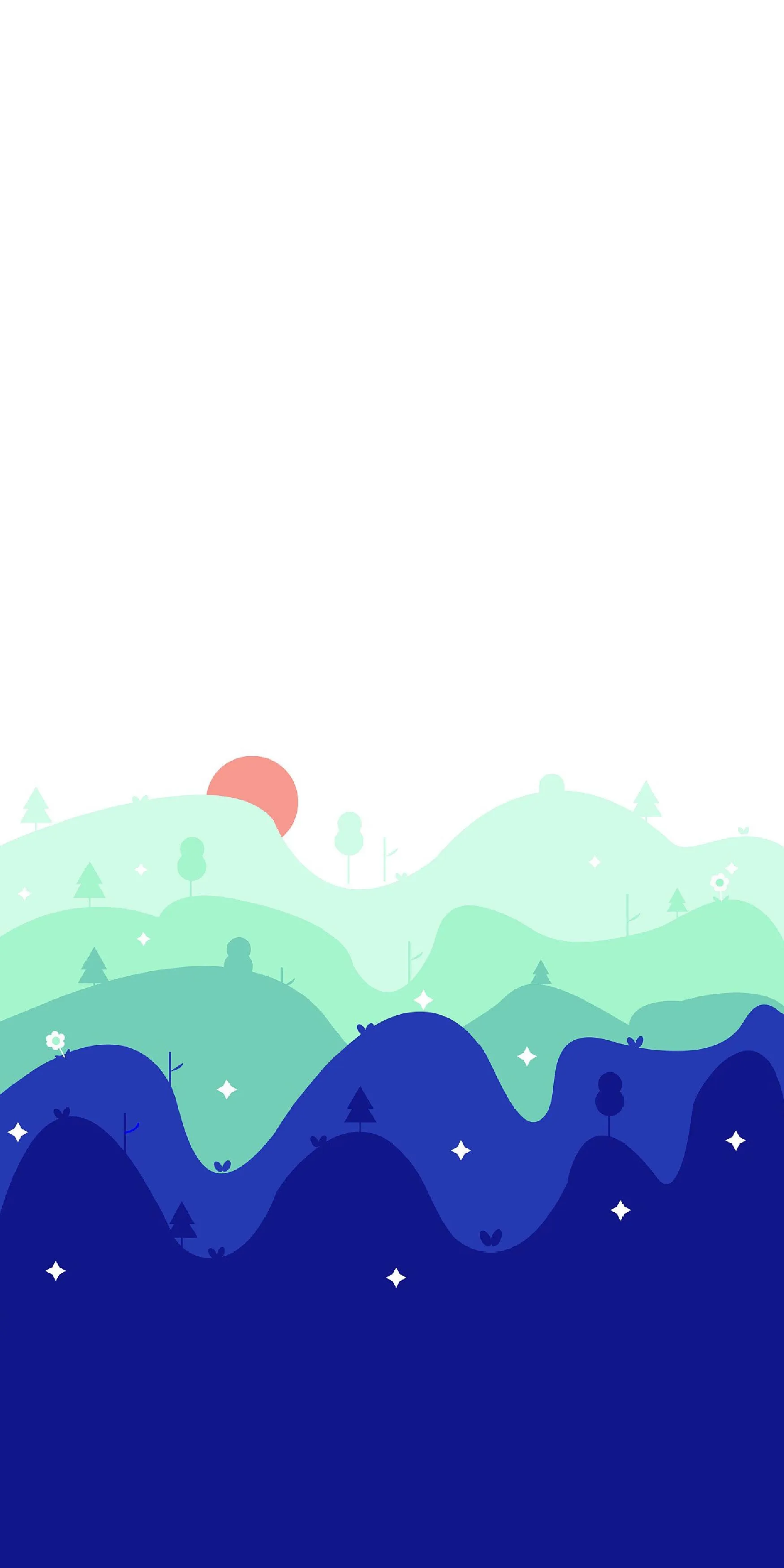 Minimal Blue Mountain Landscape with Calm Waves Wallpaper