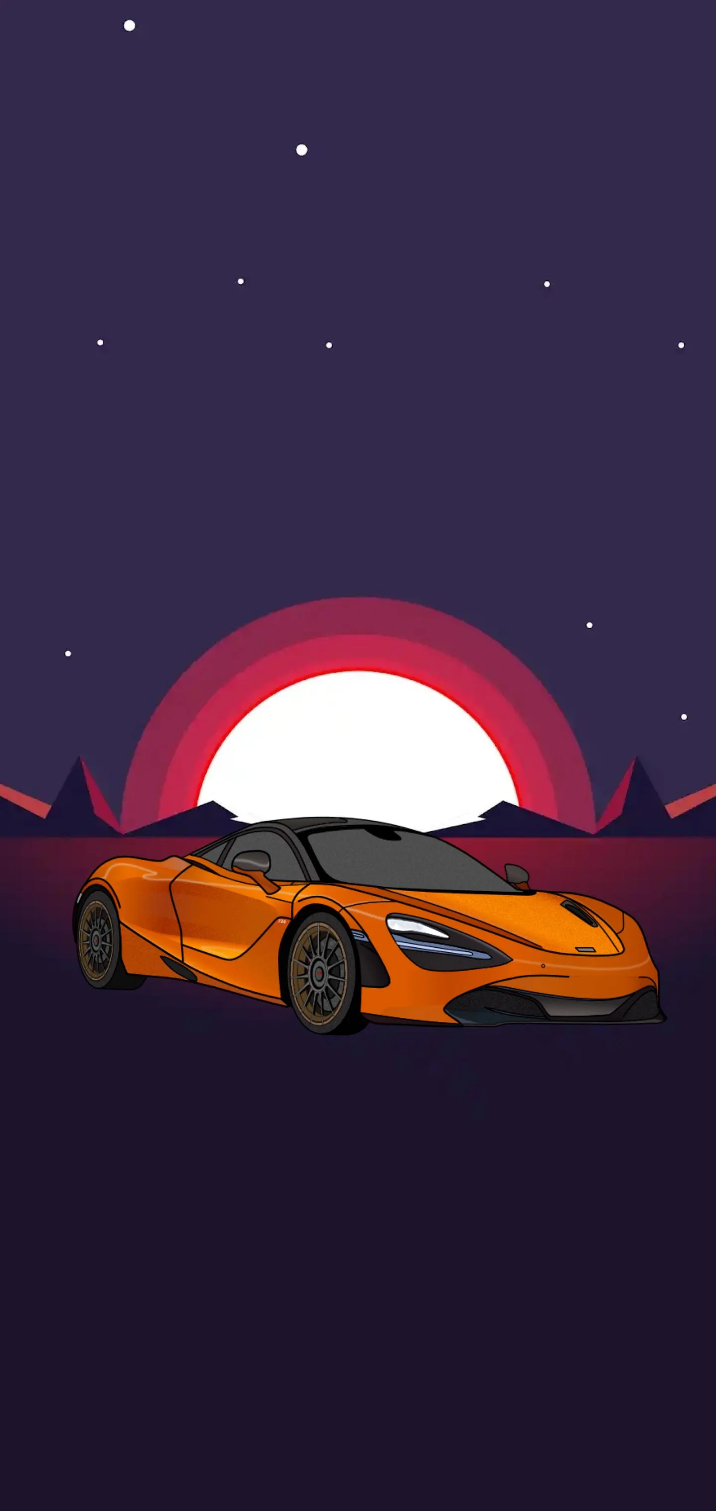 Minimal Cartoon Sunset over Car Desert Landscape Art