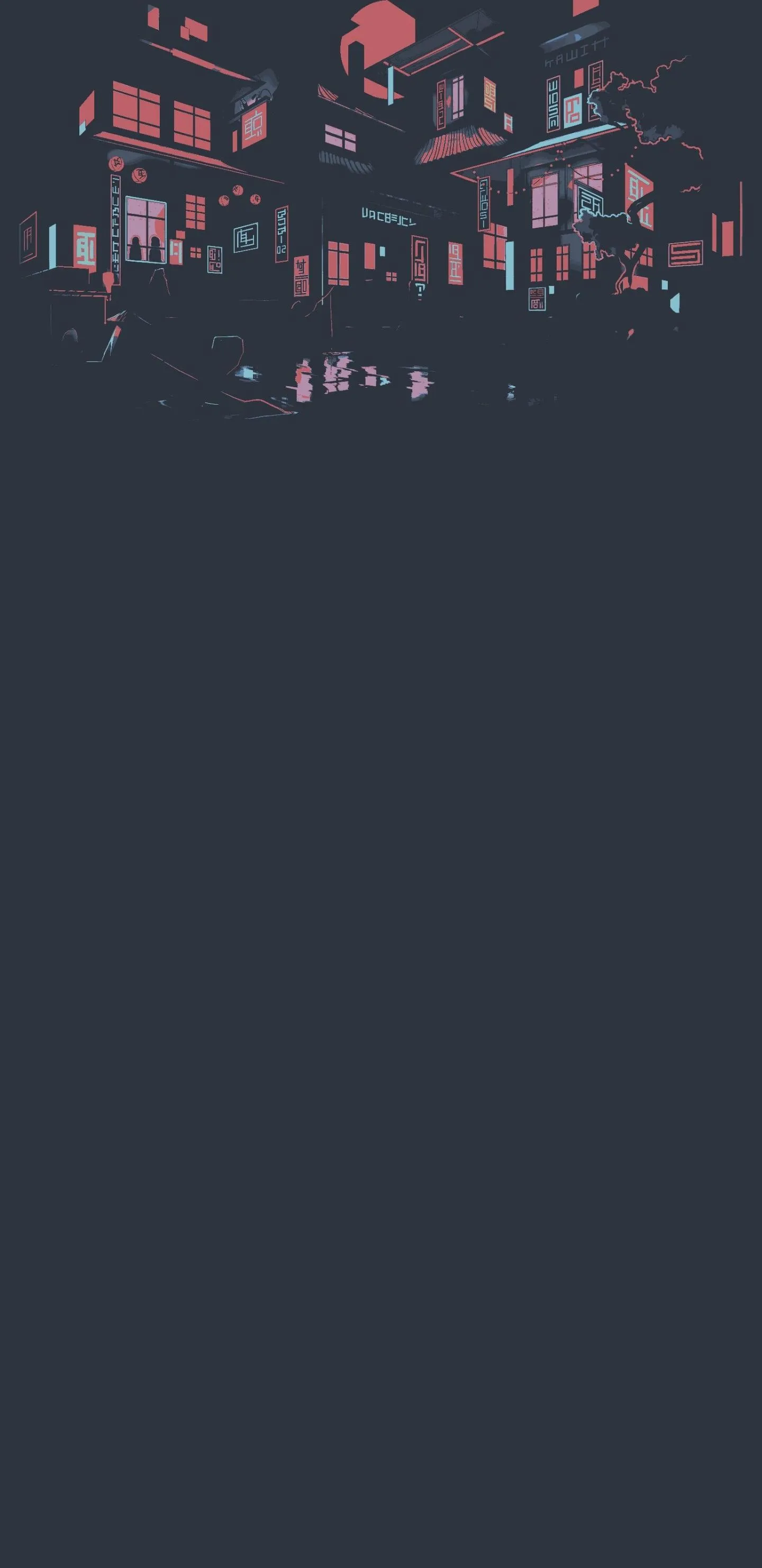 Minimal City Skyline Night Theme with Pink Lights Wallpaper