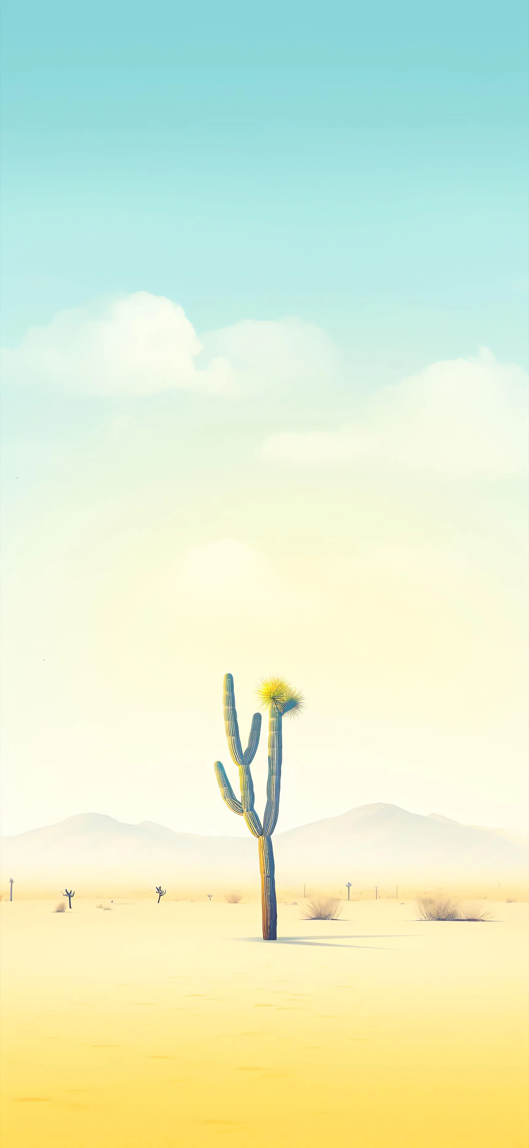 Minimal Desert Cactus Under Bright Blue Sky Art Wallpaper