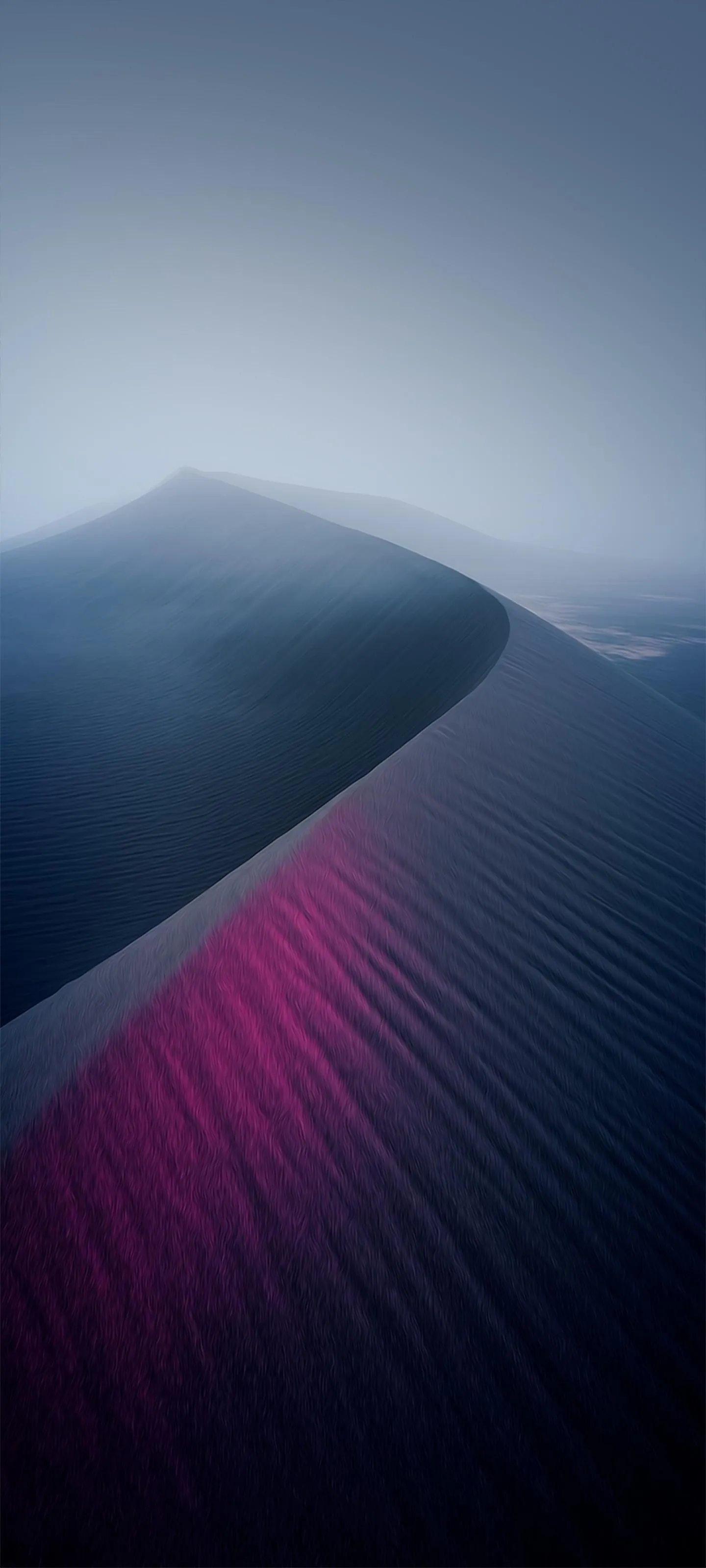 Minimal Foggy Mountain Scene in Moody Blue Tones Wallpaper