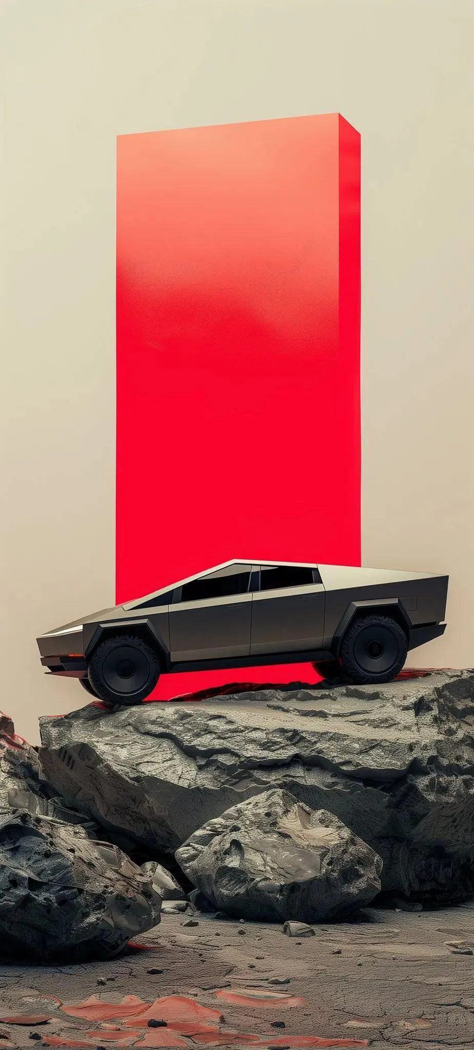 Minimal Gray Car in Surreal Desert Landscape Background