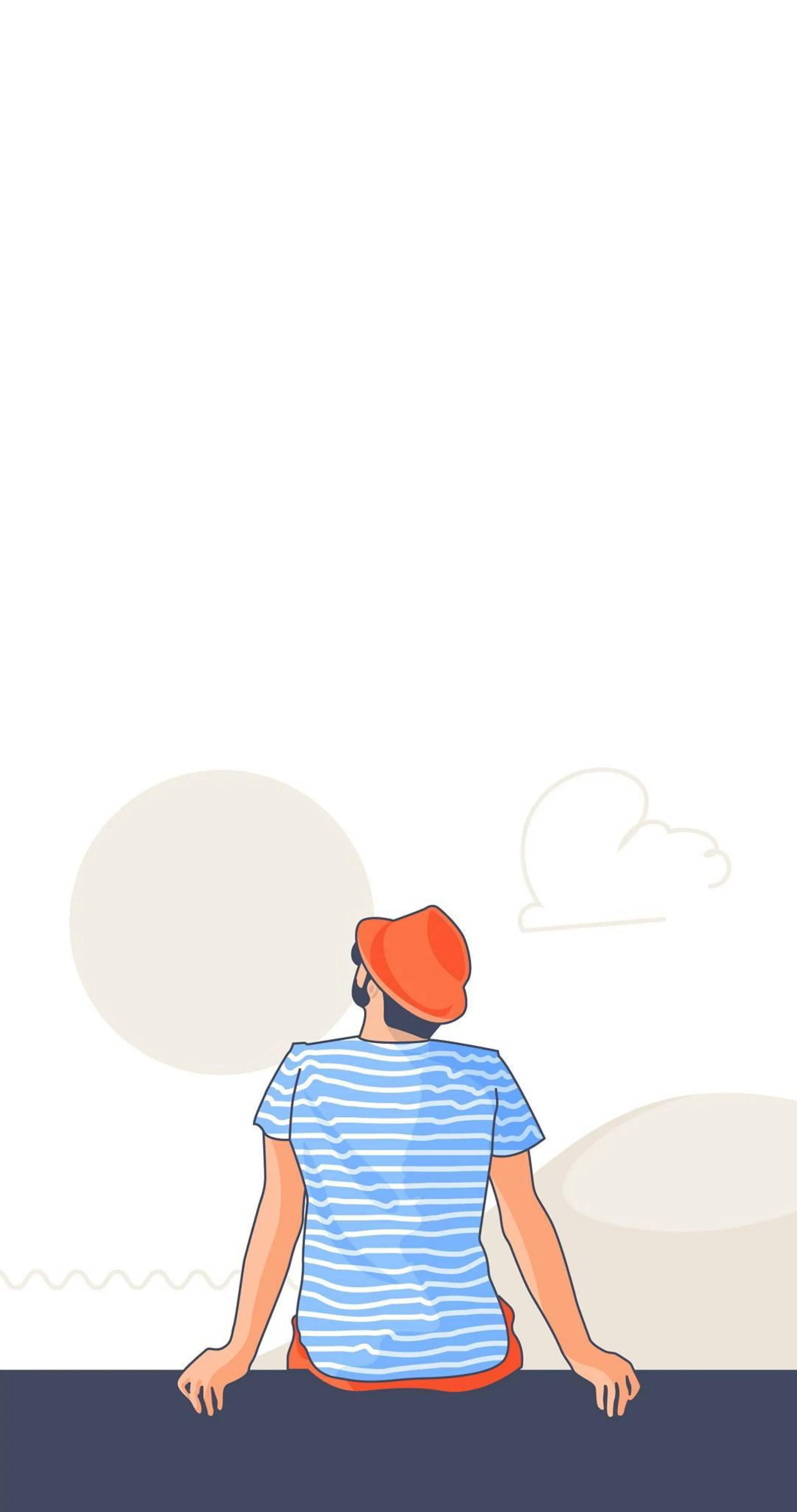 Minimal Illustration of Boy Sitting with Head Up Wallpaper