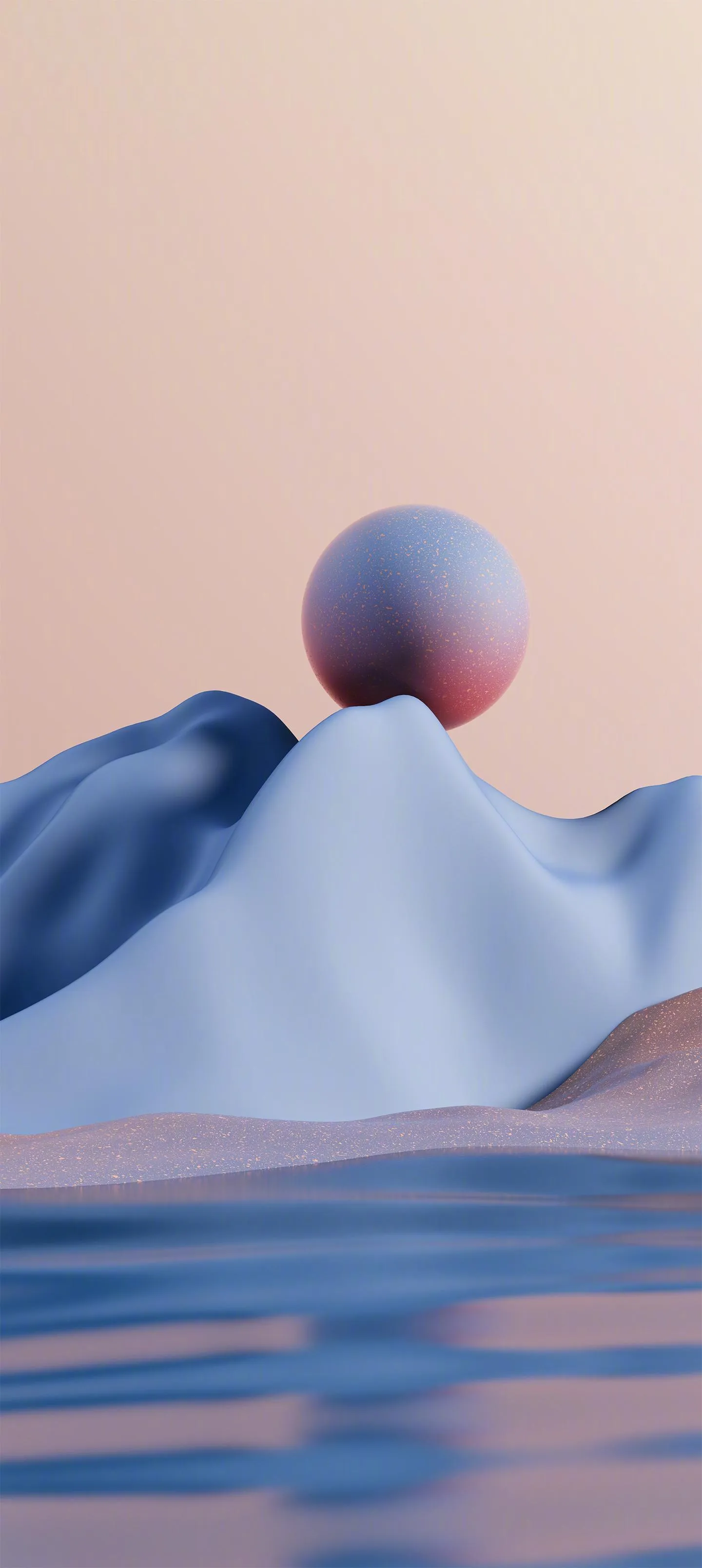 Minimal Landscape with Blue Hills and Pink Sun Wallpaper