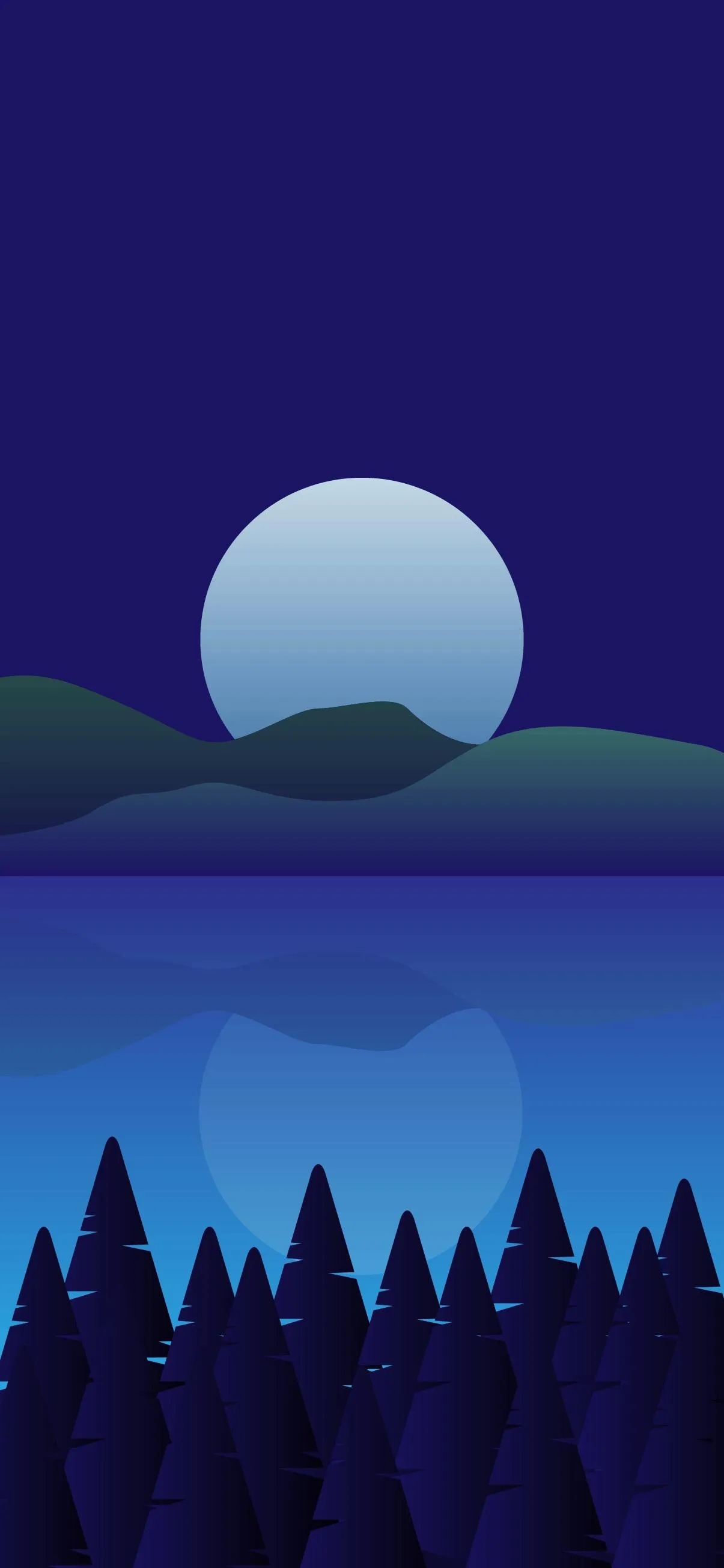 Minimal Night Landscape with Moon and Pine Trees Wallpaper