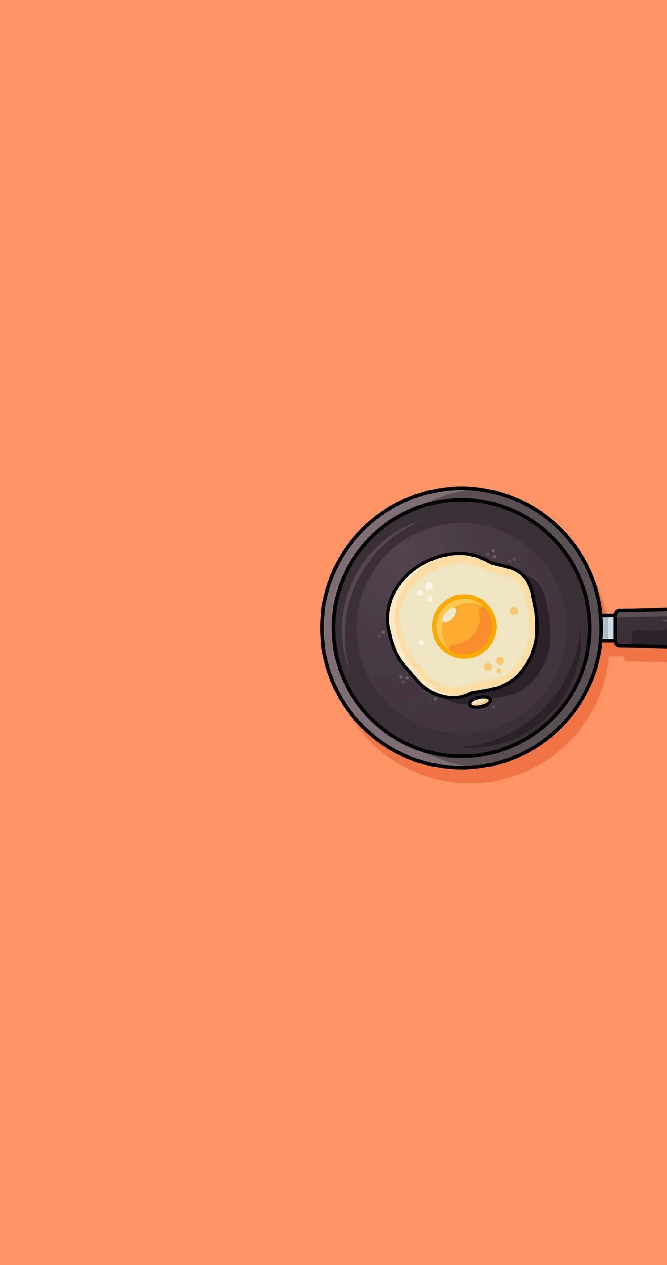 Minimal Orange Background with Pan and Eggs Wallpaper