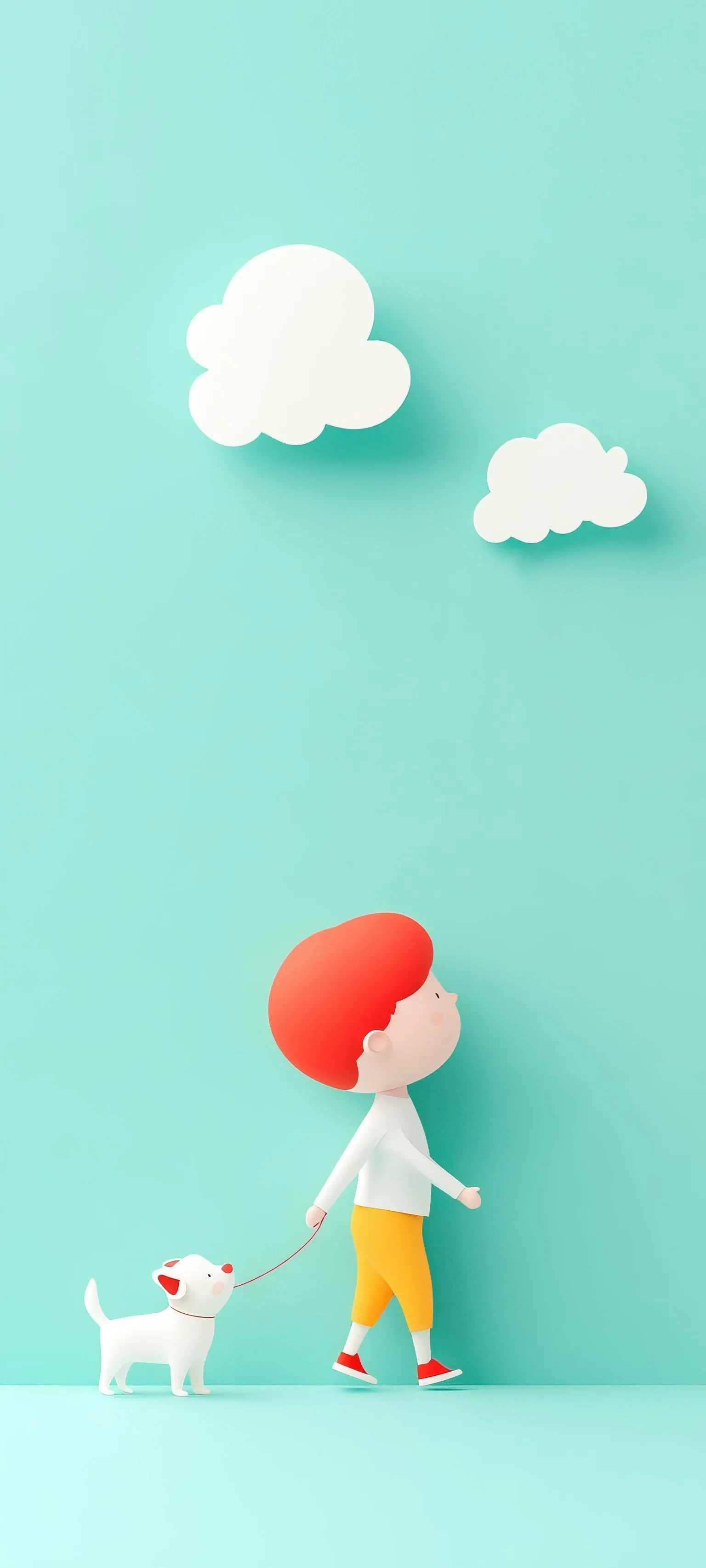 Minimal Paper Art Character with Dog in Blue Sky Wallpaper