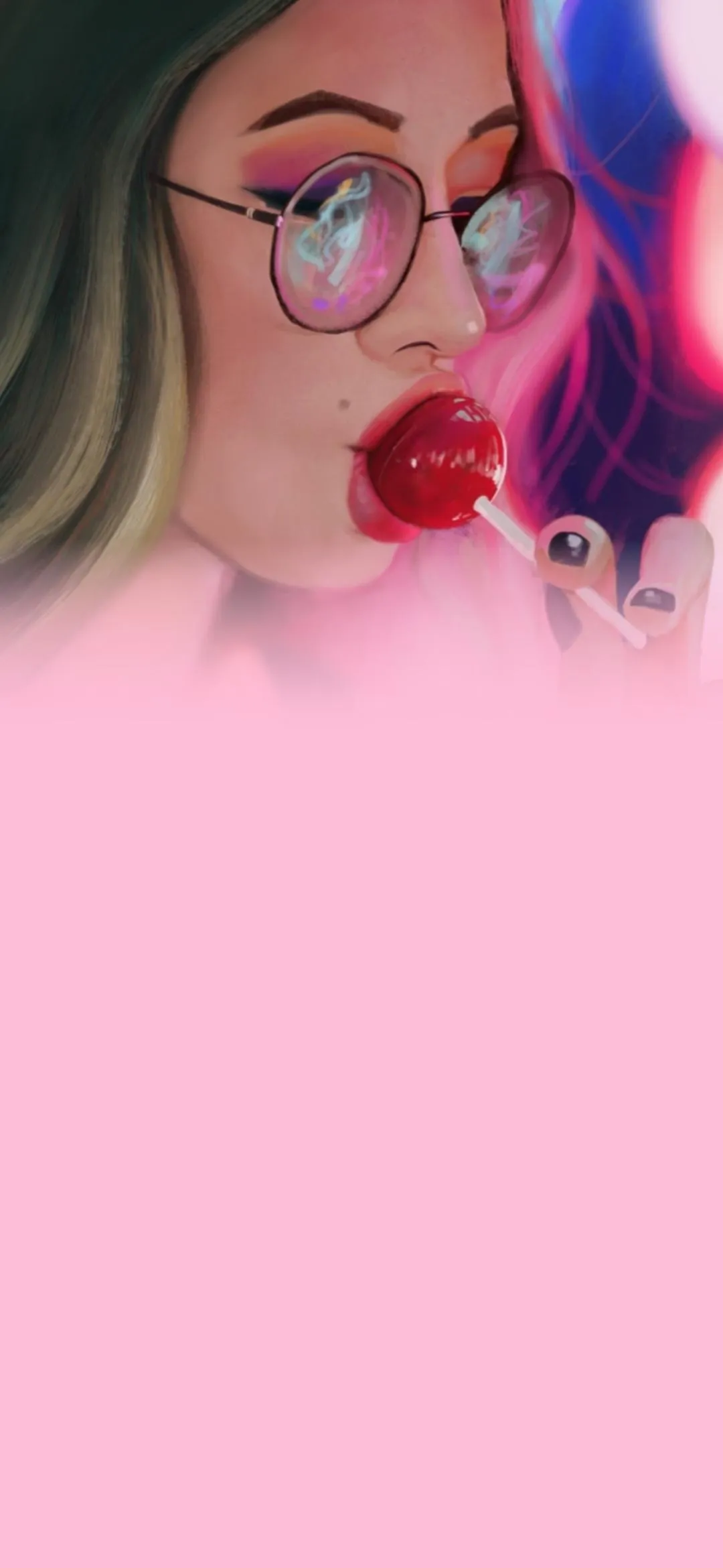 Minimal Pink Wallpaper with Girl Glasses Theme Wallpaper