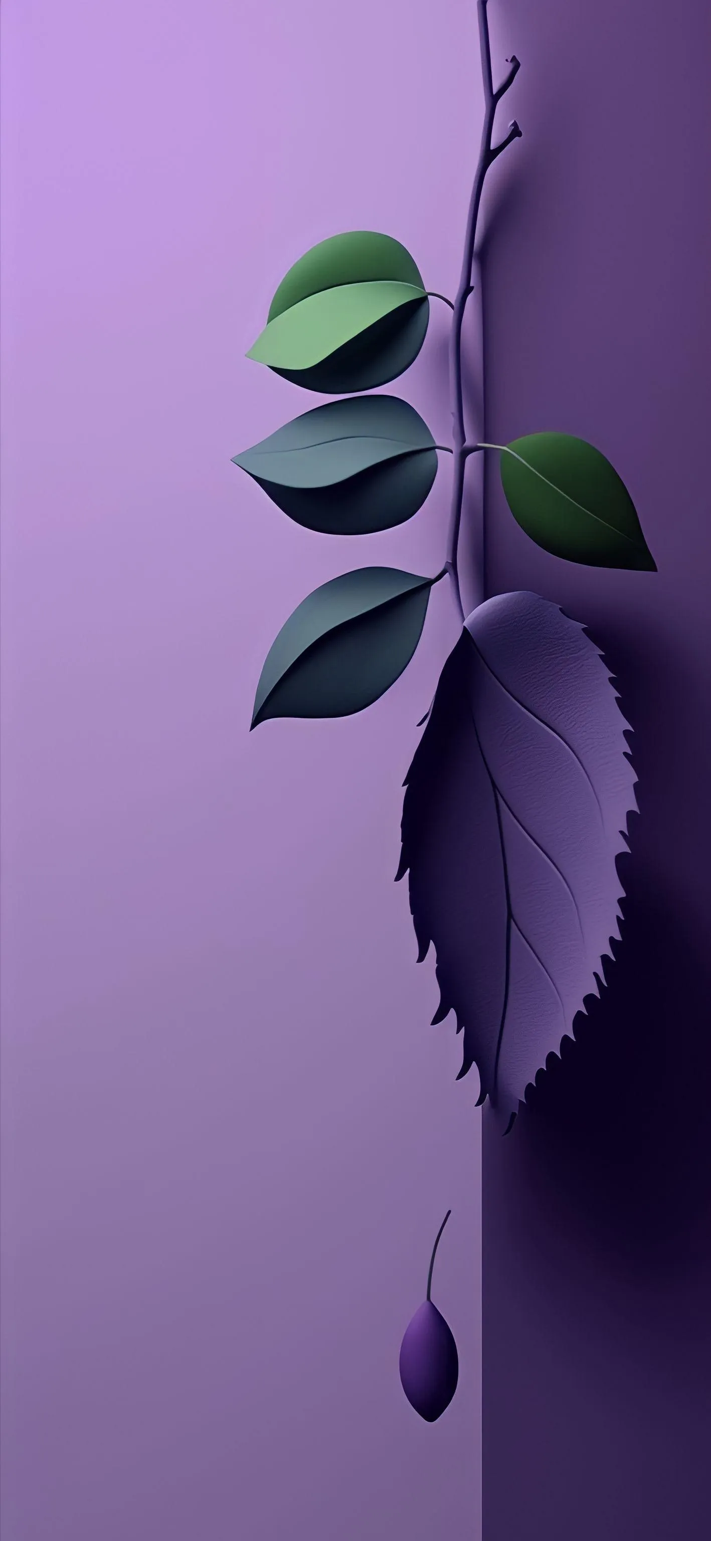 Minimal Purple Background with Green Leaf Detail Wallpaper