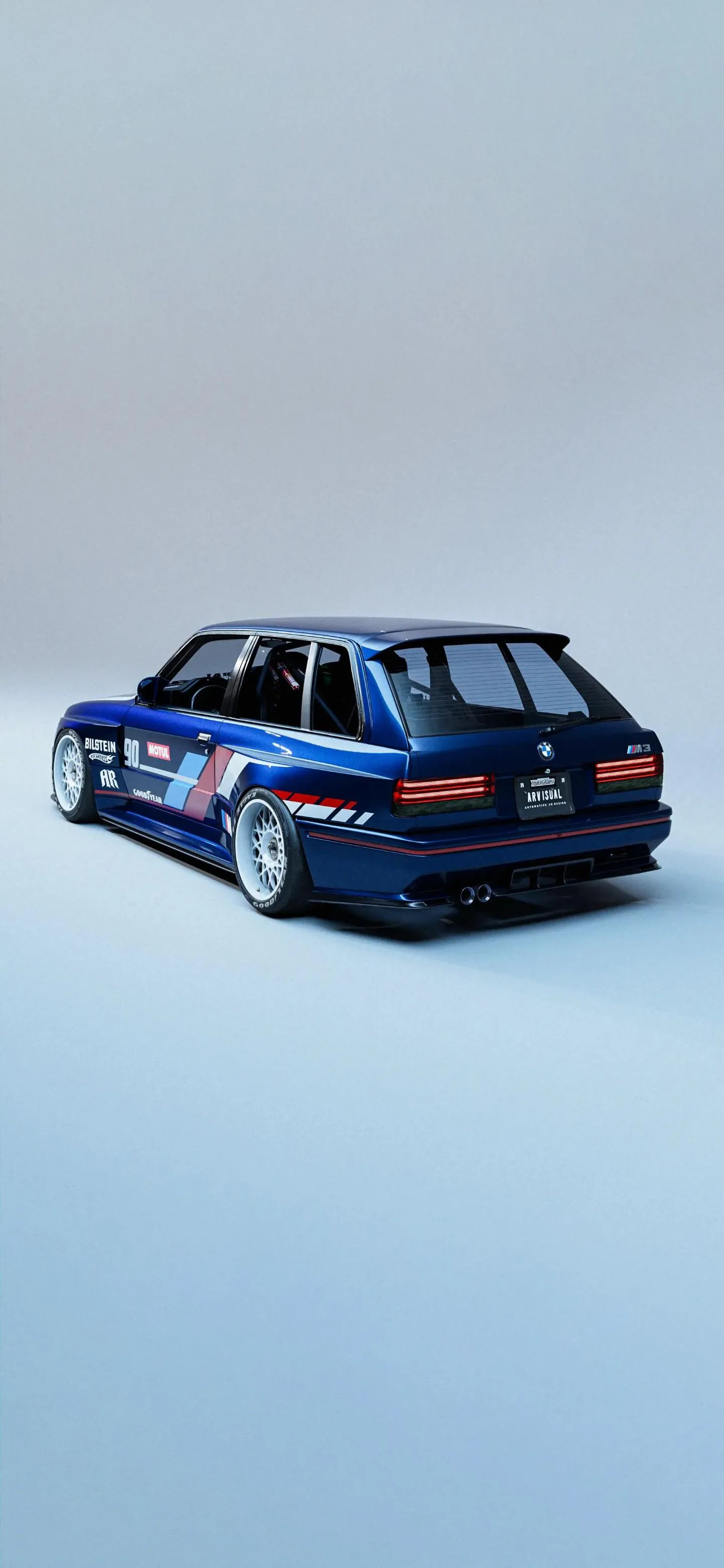 Minimal Shot of Modern Blue Car on Snowy Road Wallpaper