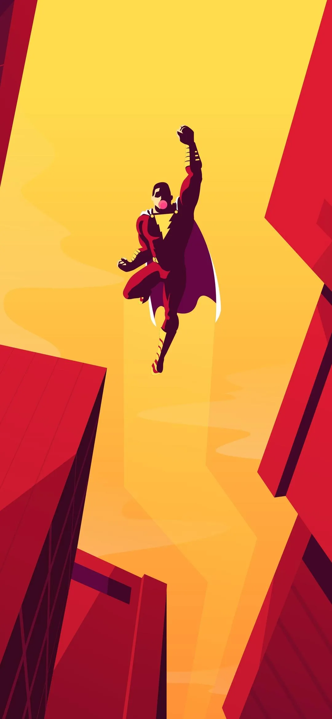 Minimal Silhouette Hero Flying Over Cities Wallpaper