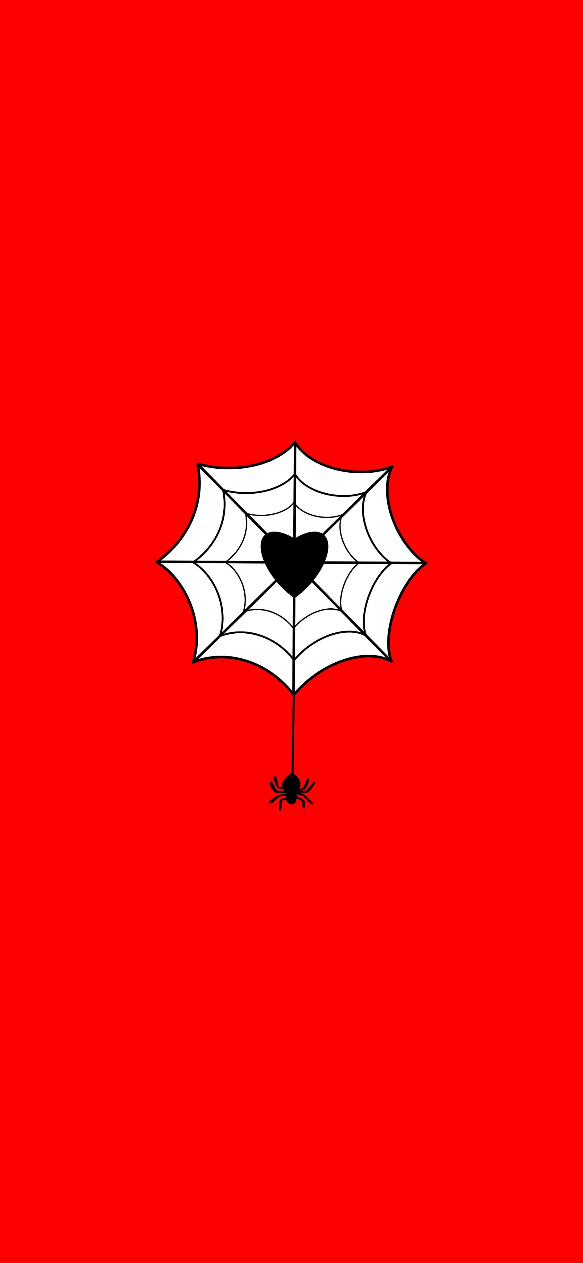 Minimal Spider Web Heart Design on Red Background HD