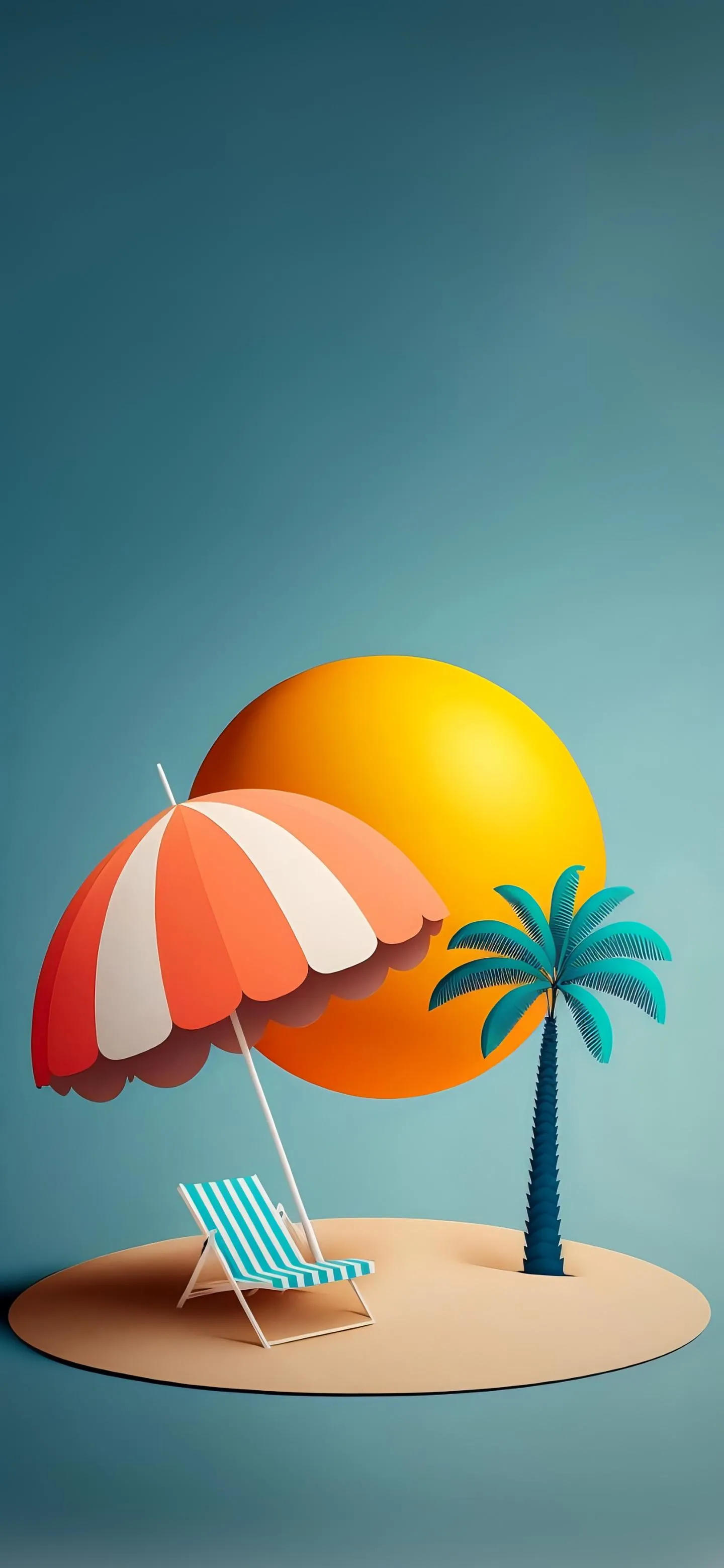 Minimal Summer Beach Scene with Umbrella Artwork Wallpaper