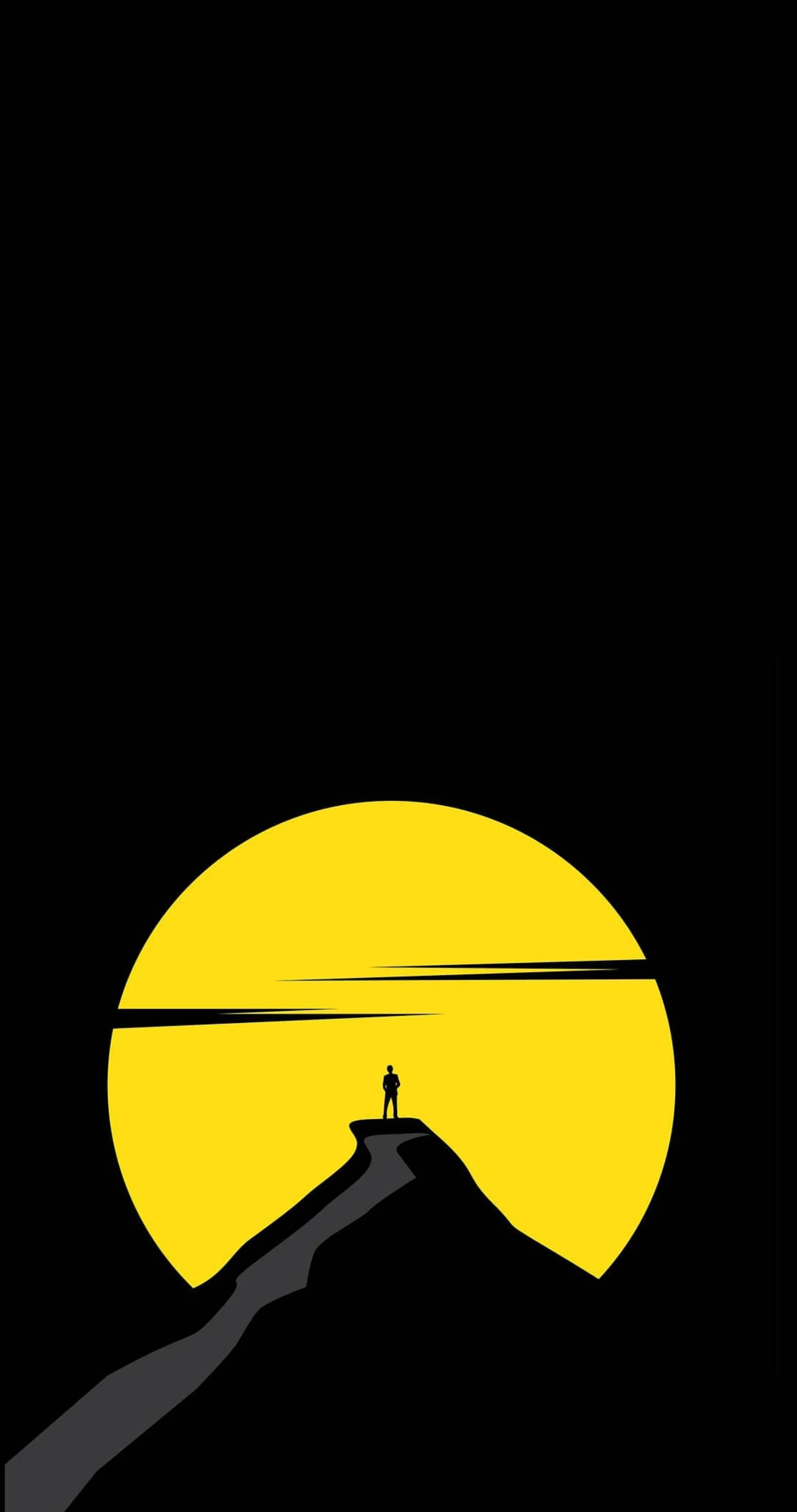 Minimal Yellow Sun with Black Silhouette of a Boat