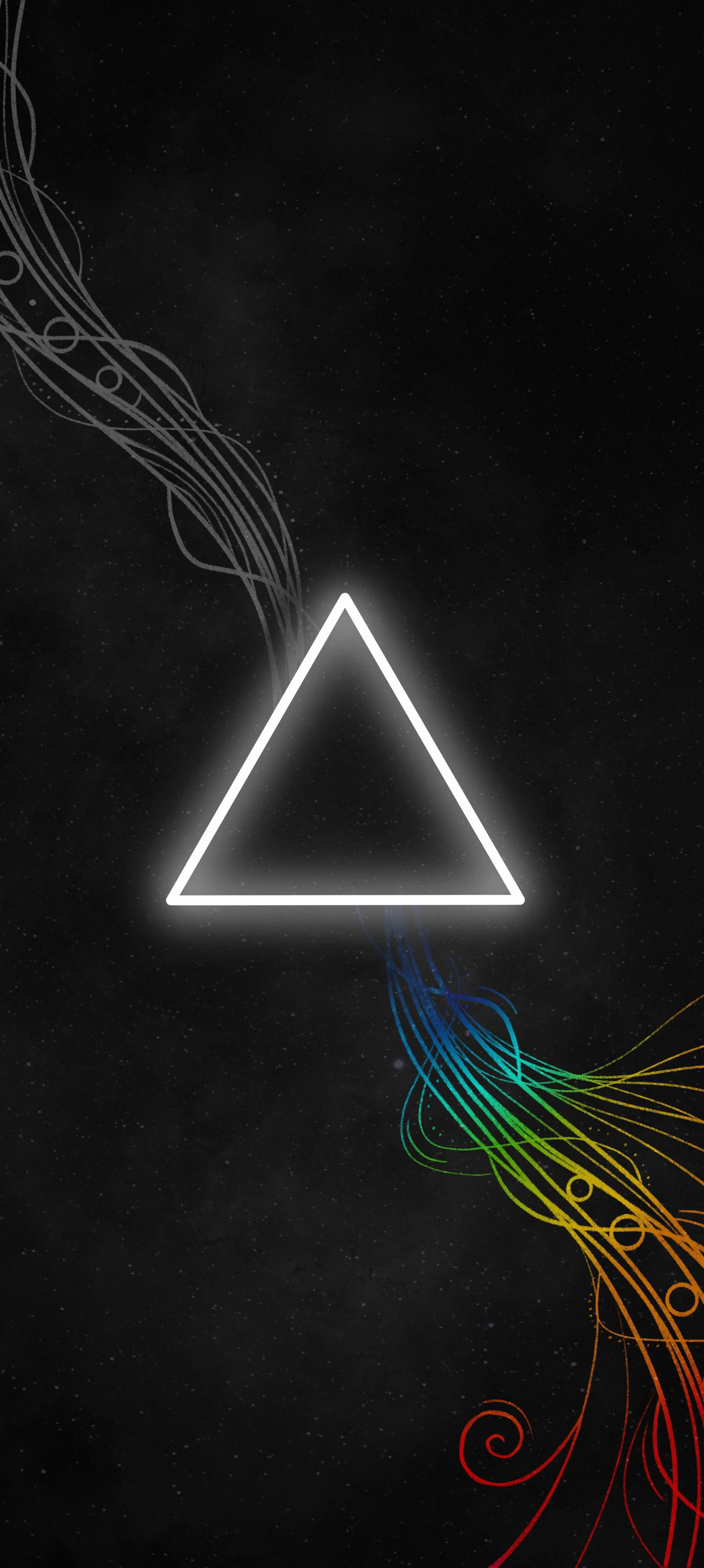 Minimalist Neon Triangle with Rainbow Smoke Effect Wallpaper