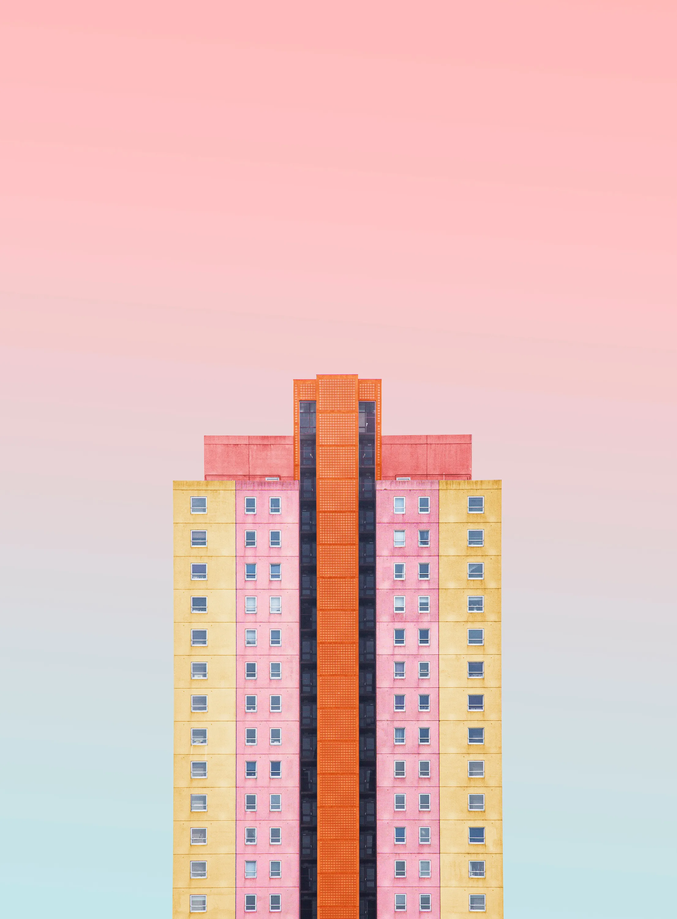 Minimalist Pastel Pink and Blue High Rise Building Wallpaper