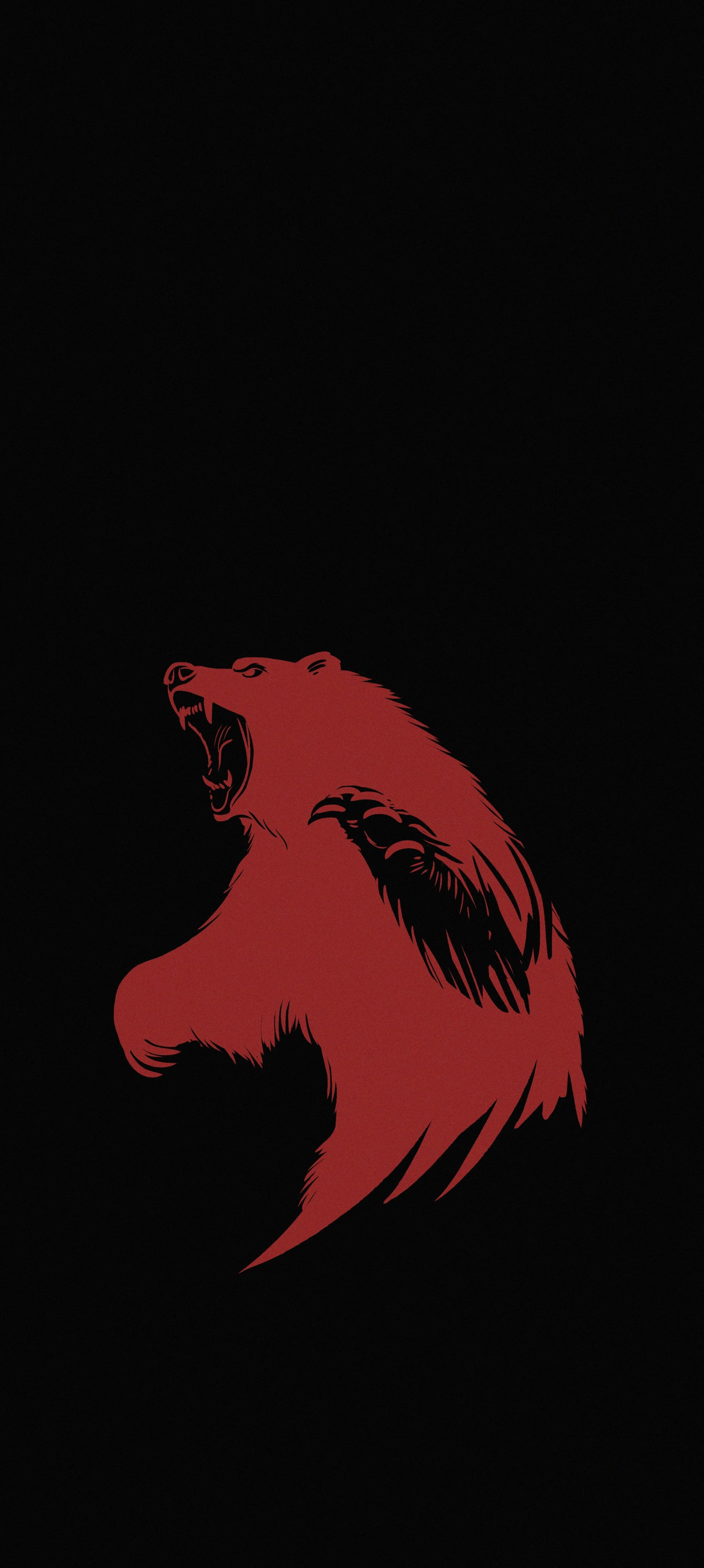 Minimalist Red Bear Head Logo on a Solid Black Background