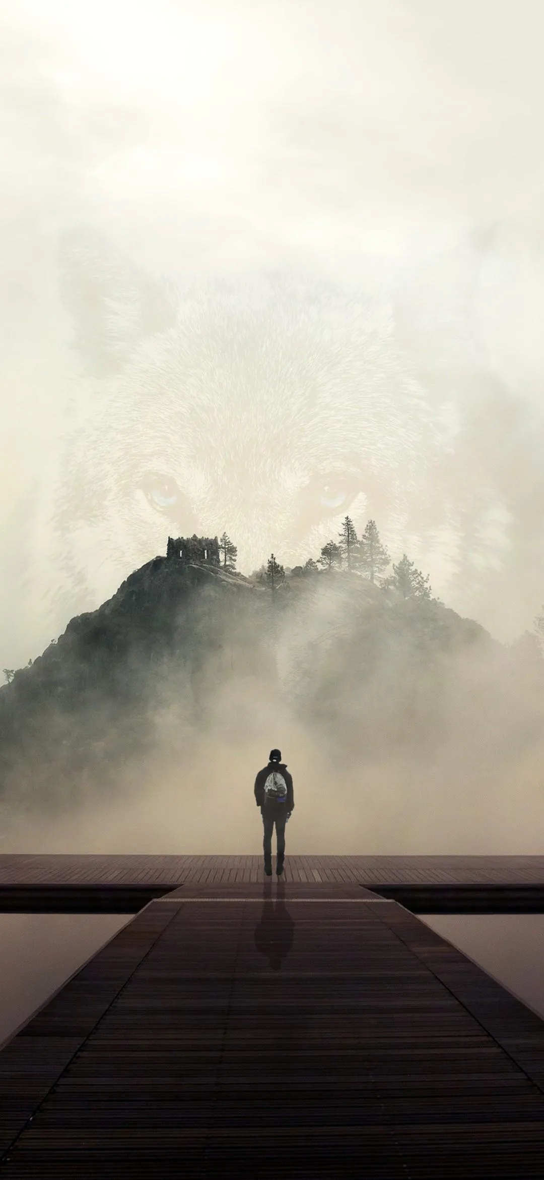 Minimalist Traveler Silhouette in Misty Hills Wallpaper