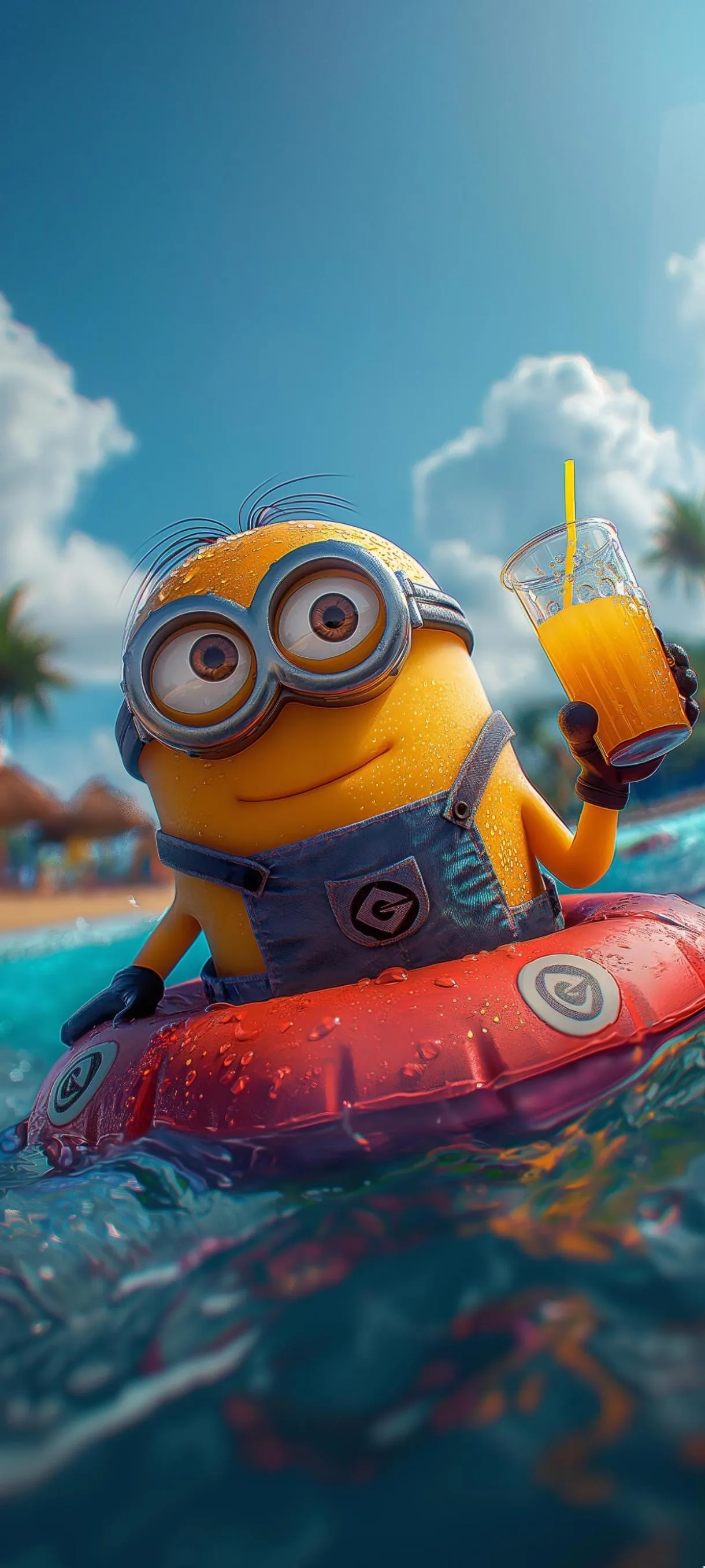 Minion with Cool drink Fun Cartoon Mobile Wallpaper Style