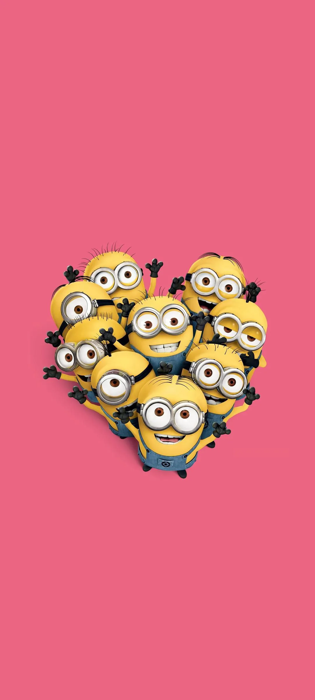 Minions Forming a Joyful Heart Shape on Pink Background