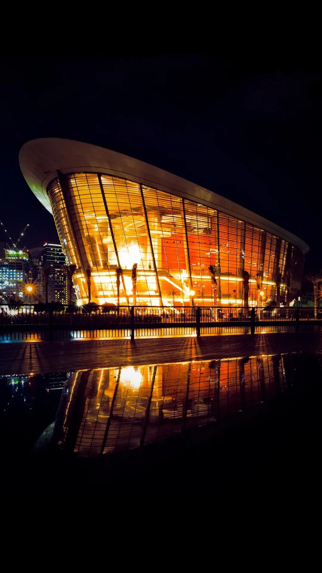 Modern Building Architecture With Night Orange Light