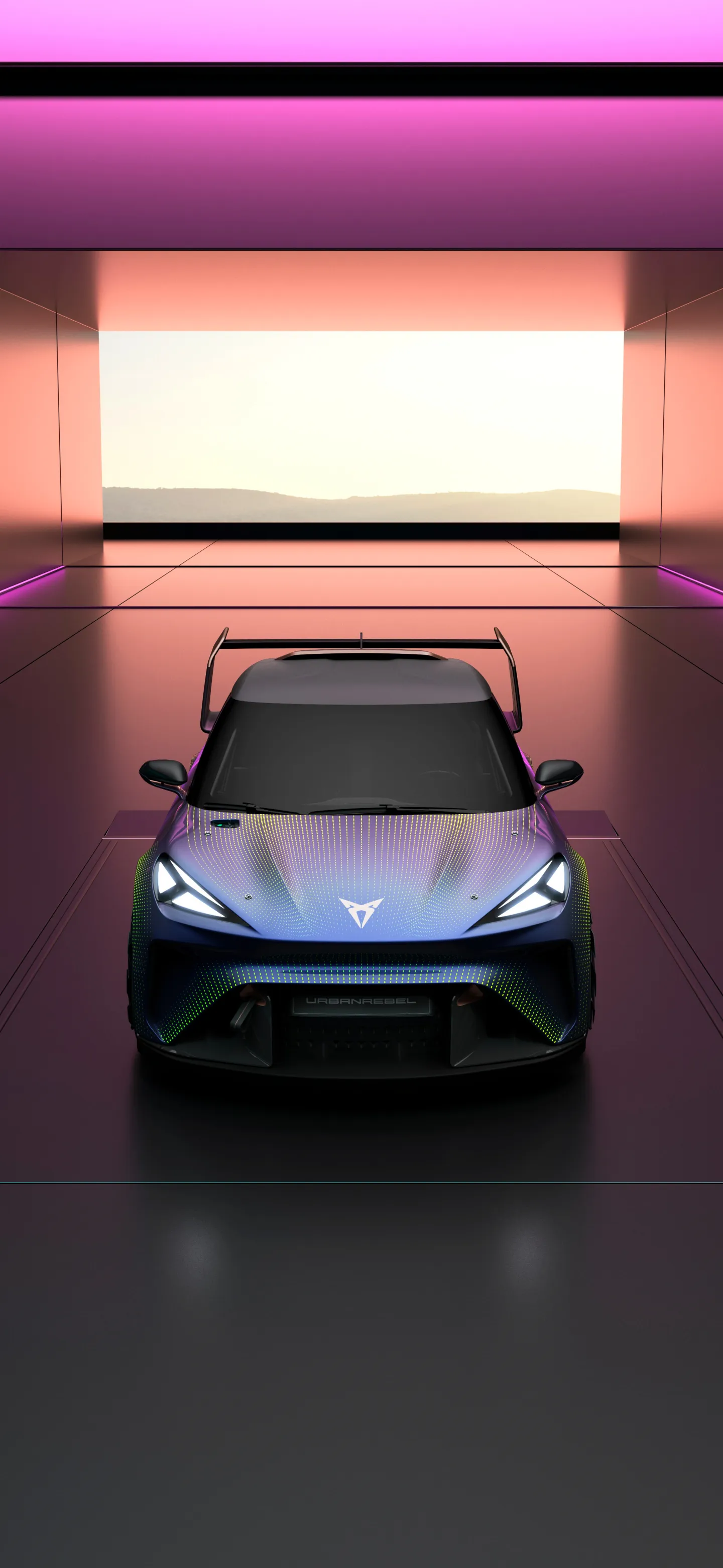 Modern Sports Car in Futuristic Pink Lighting HD Image