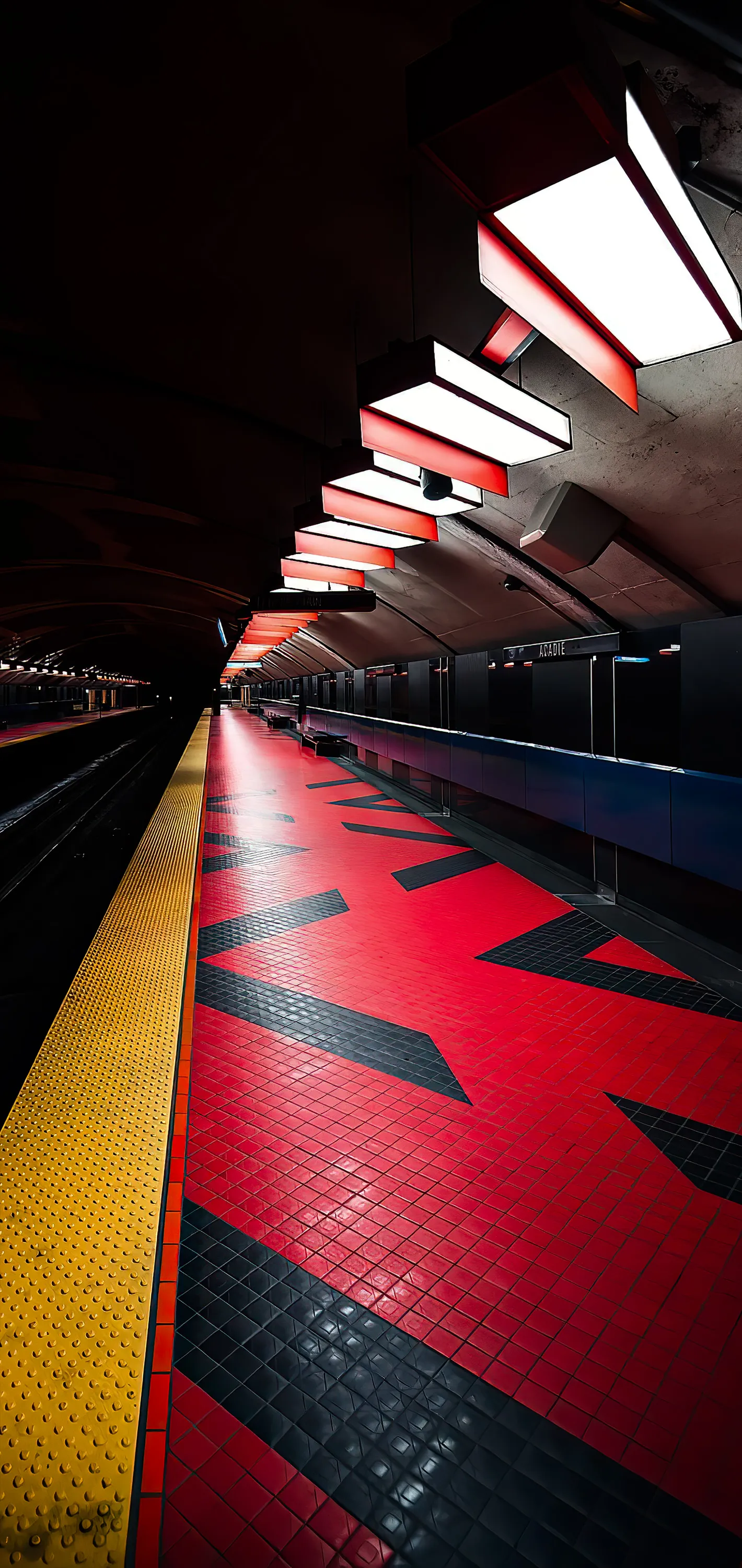 Modern Subway Station with Bright Red Floor Lighting