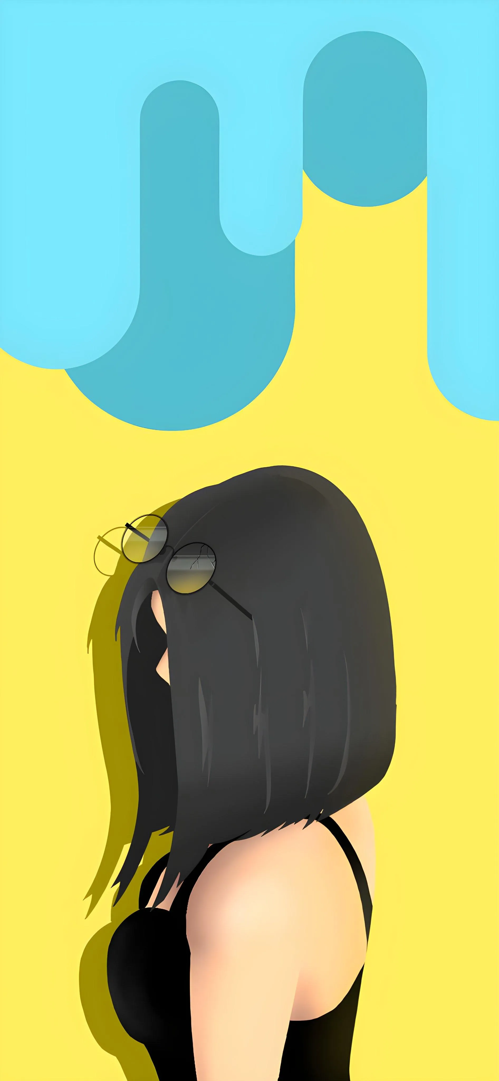 Modern Yellow Blue Art with Woman Silhouette Illustration