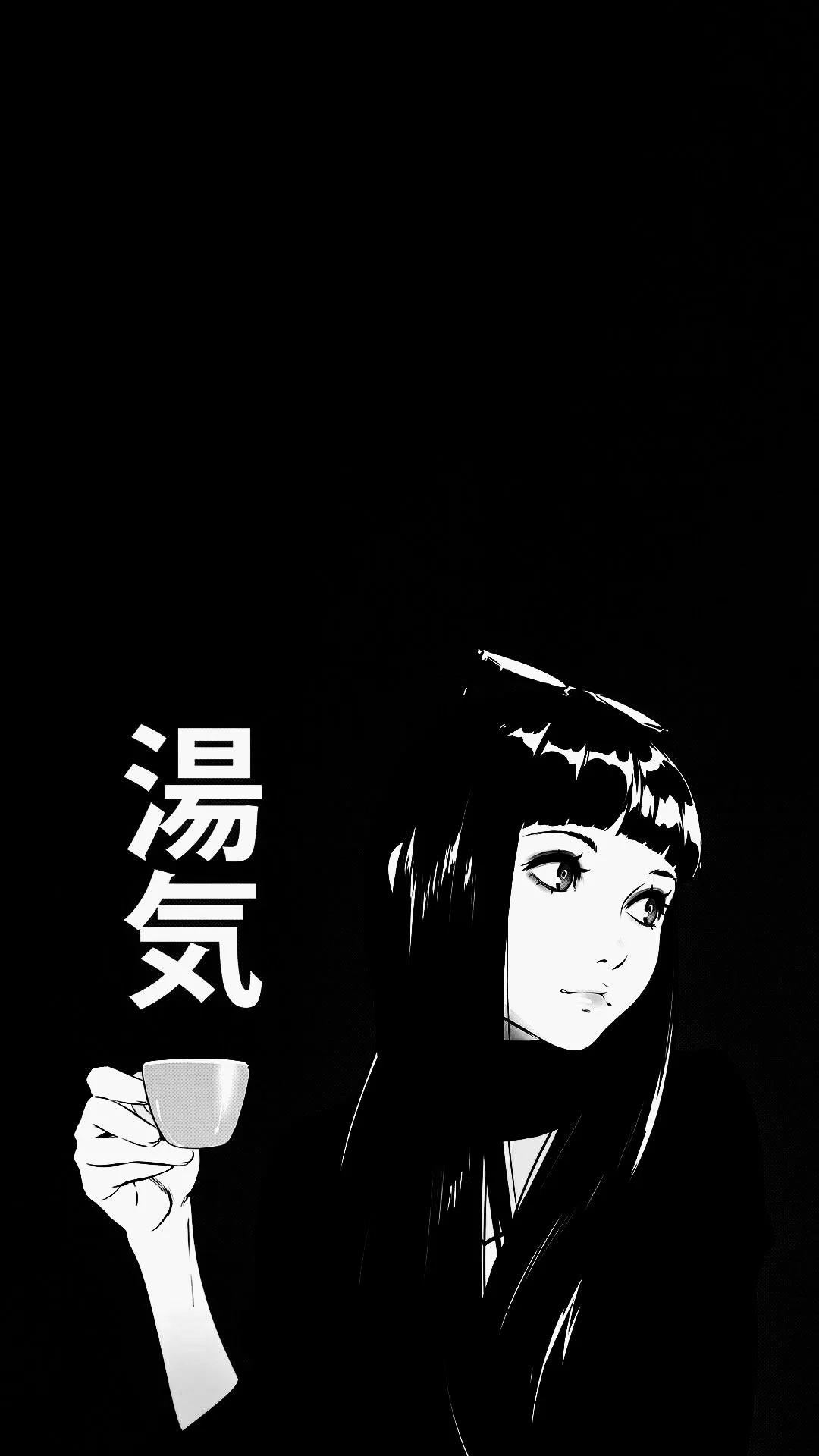Monochrome Anime Girl Enjoying a Quiet Moment with Tea