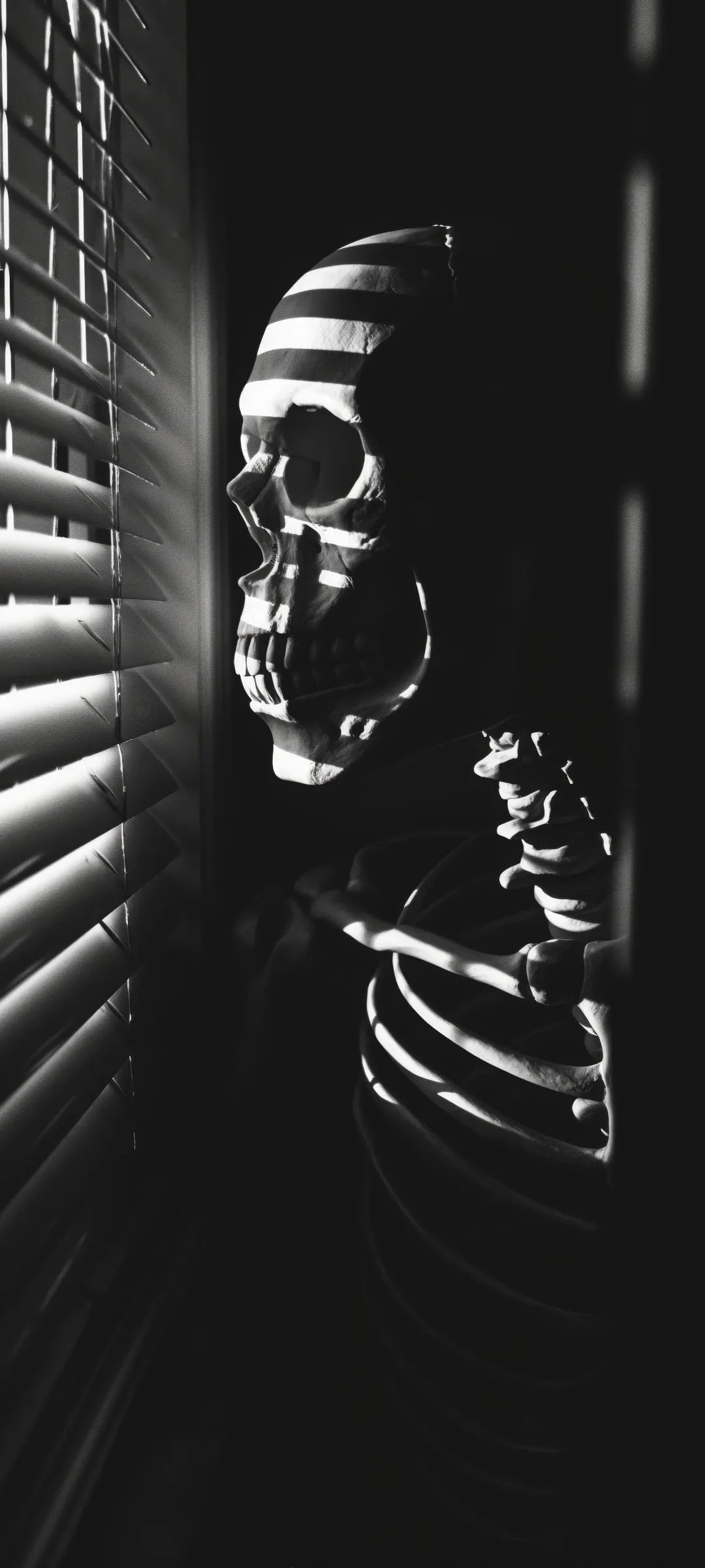 Monochrome Portrait of Skeleton Man in Dramatic Lighting