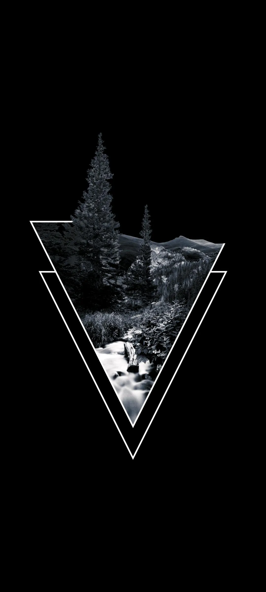 Monochrome Triangle Design with Dark Winter Silhouette
