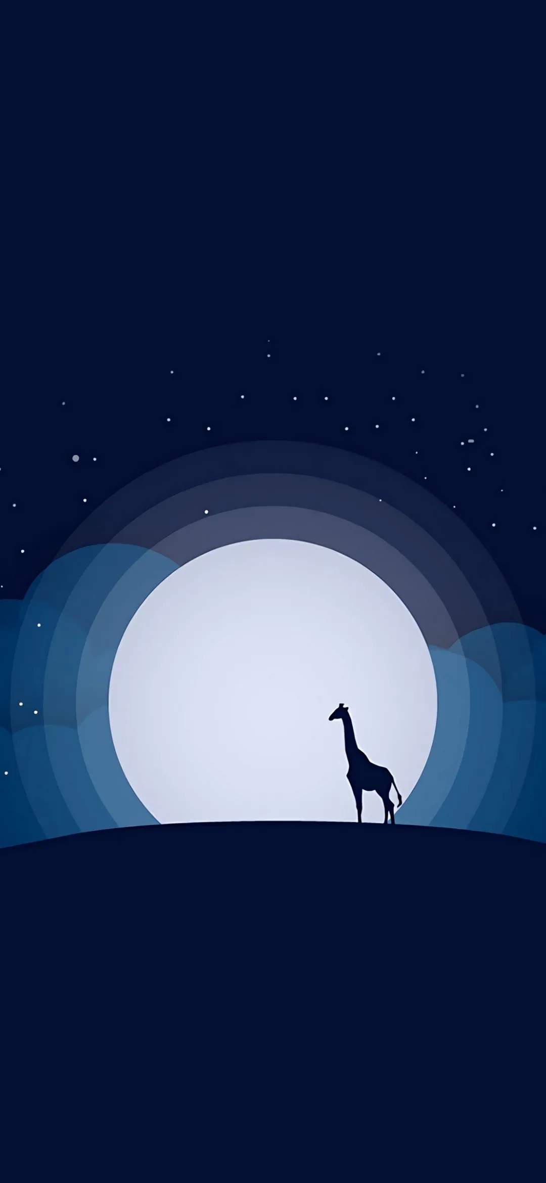 Moon Silhouette with Giraffe Walking in Blue Light