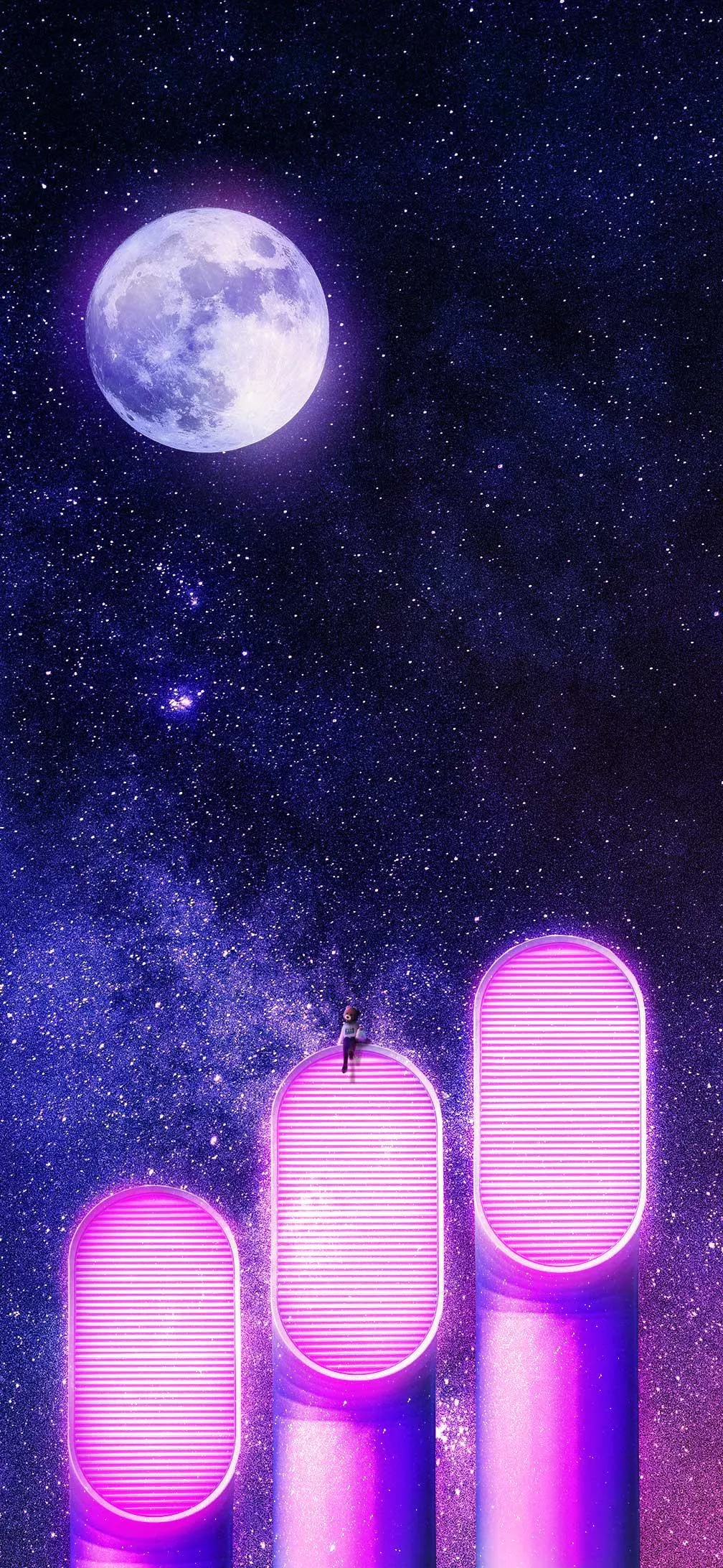 Moonlight Neon Lights on Space Sky Backgroundwallpaper