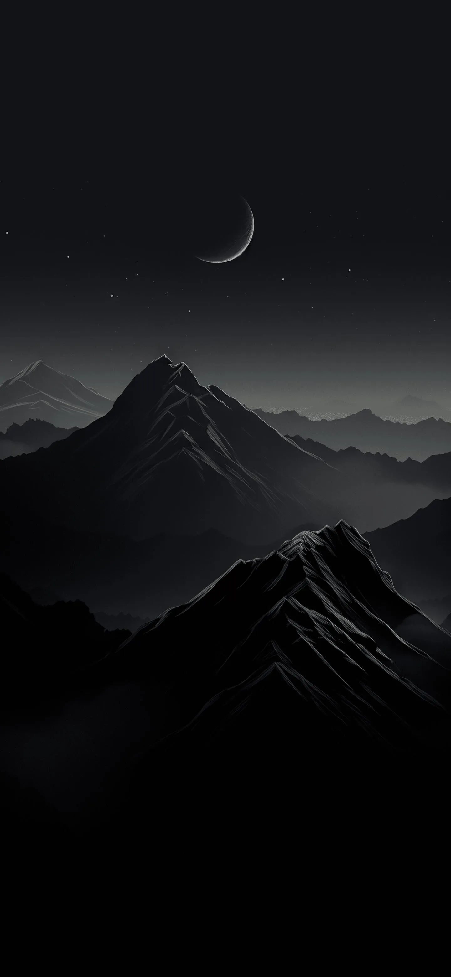 Moonlit Mountain Range under Dark Clear Night Sky Wallpaper