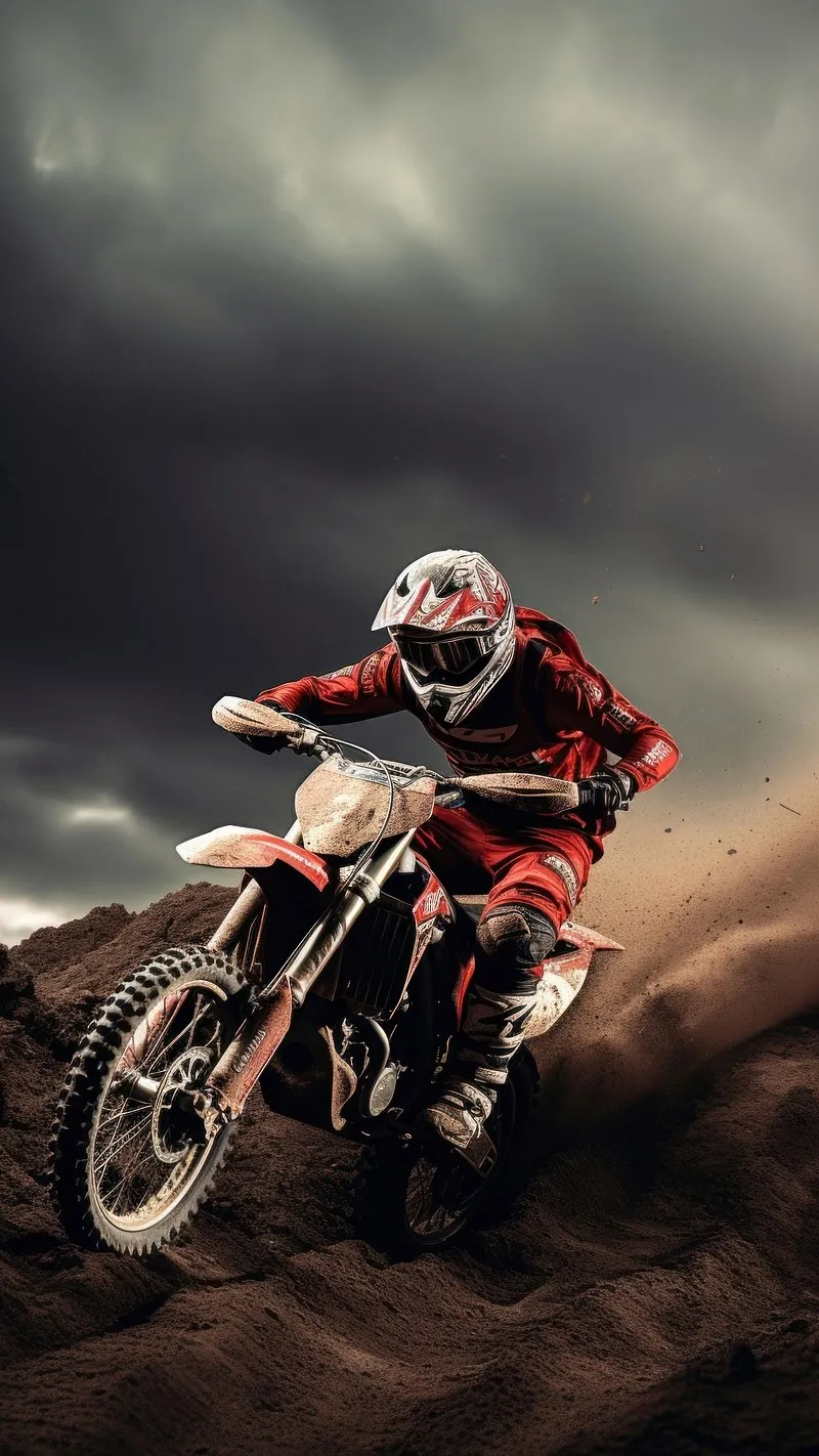 Motocross Rider Racing Through Dust in Warm Golden Light