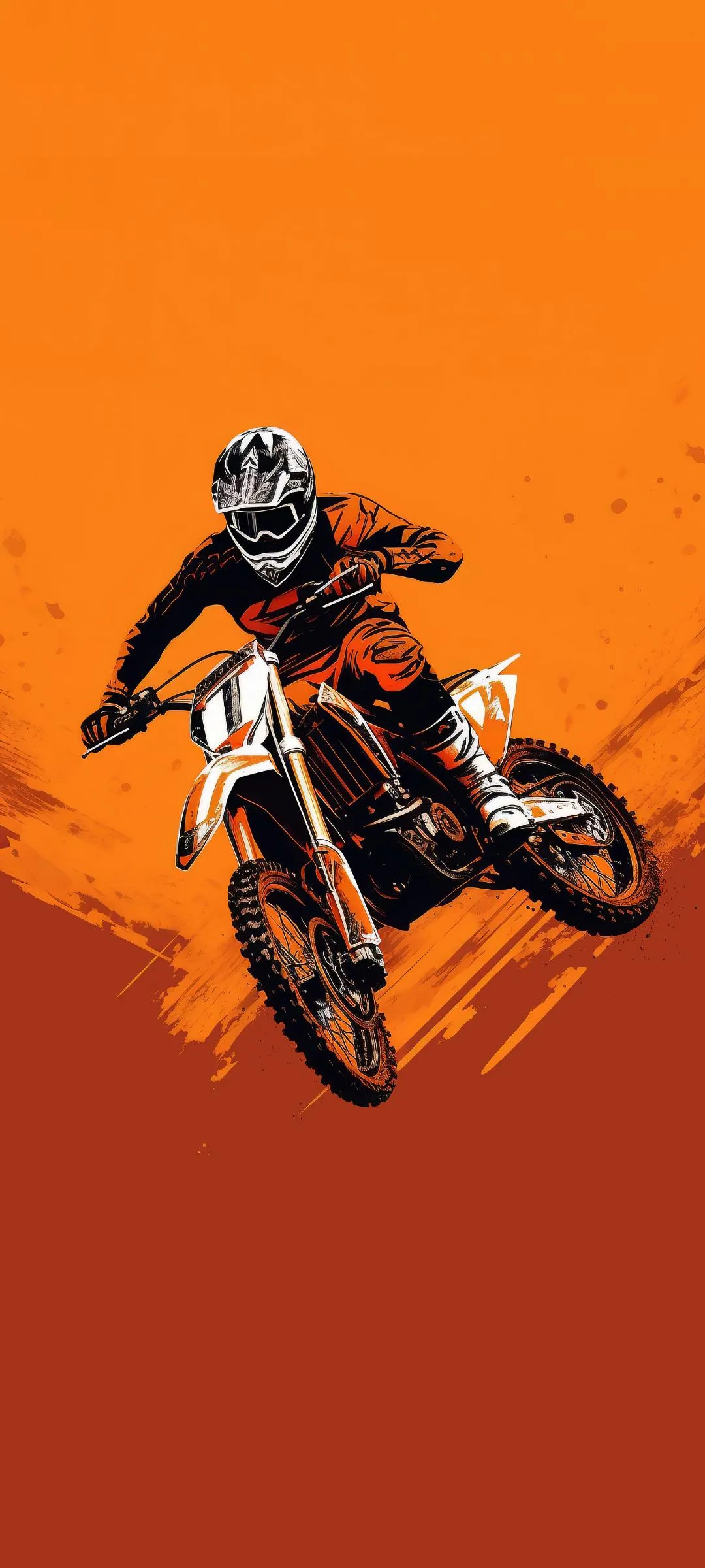 Motorcyclist Performing Stunt on Orange Sky Art Wallpaper