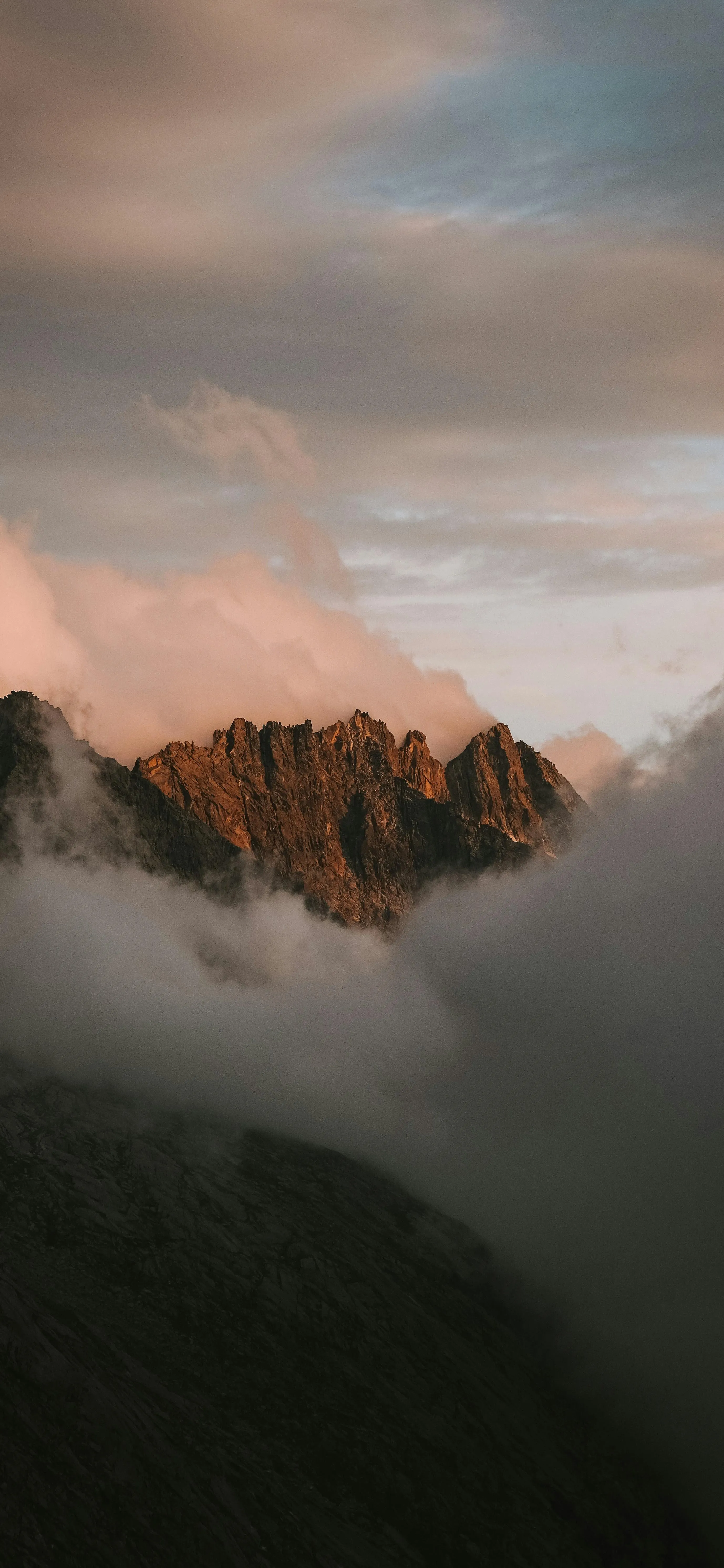 Mountain Landscape with Clouds and Morning Sunlight Image